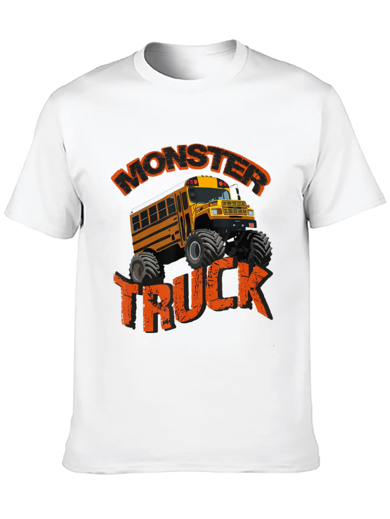 School Bus Monster Truck Orange Rally Artwork Basic Graphic T-Shirt – Daily Comfort In Soft Cotton