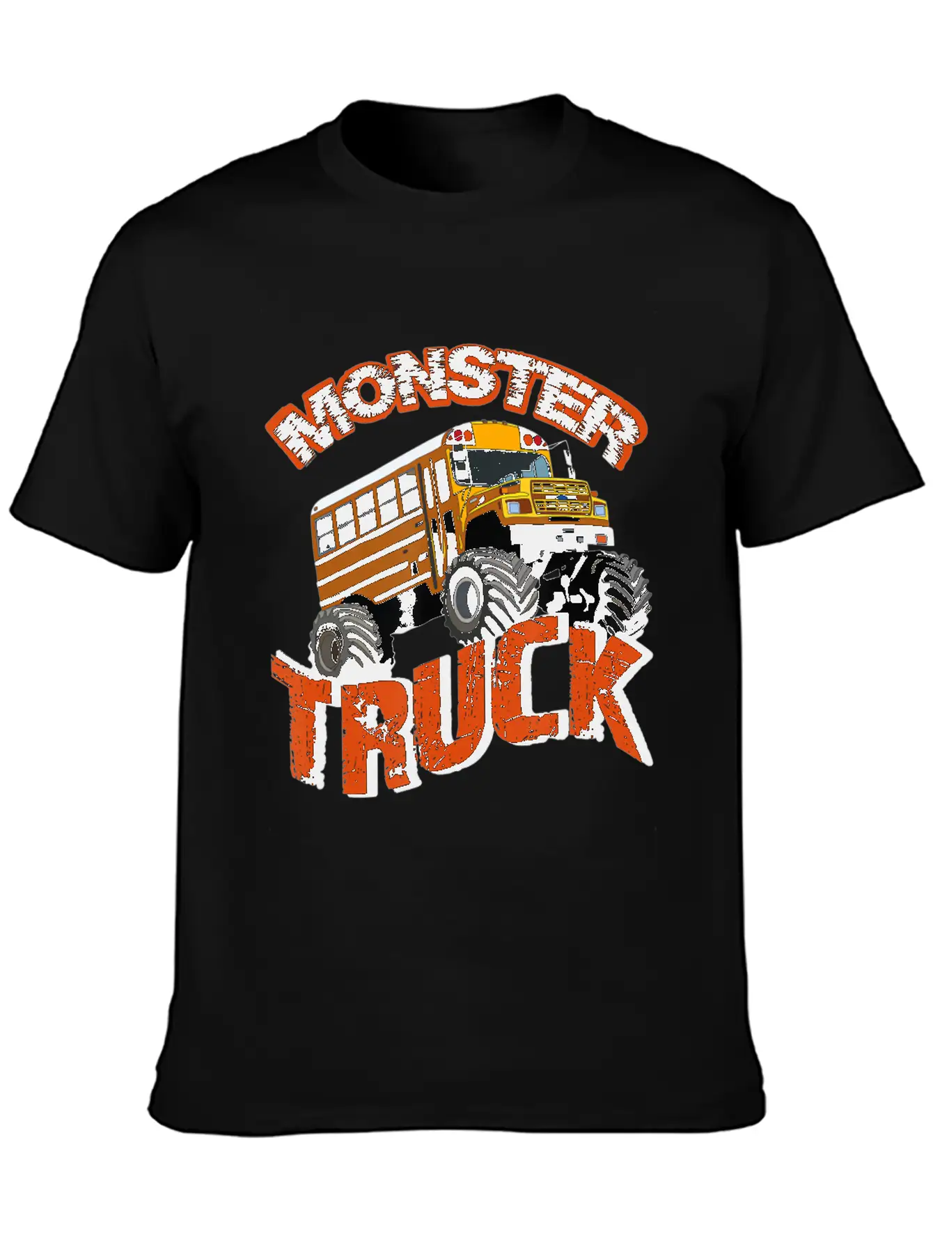 School Bus Monster Truck Orange Rally Artwork Basic Graphic T-Shirt – Daily Comfort In Soft Cotton
