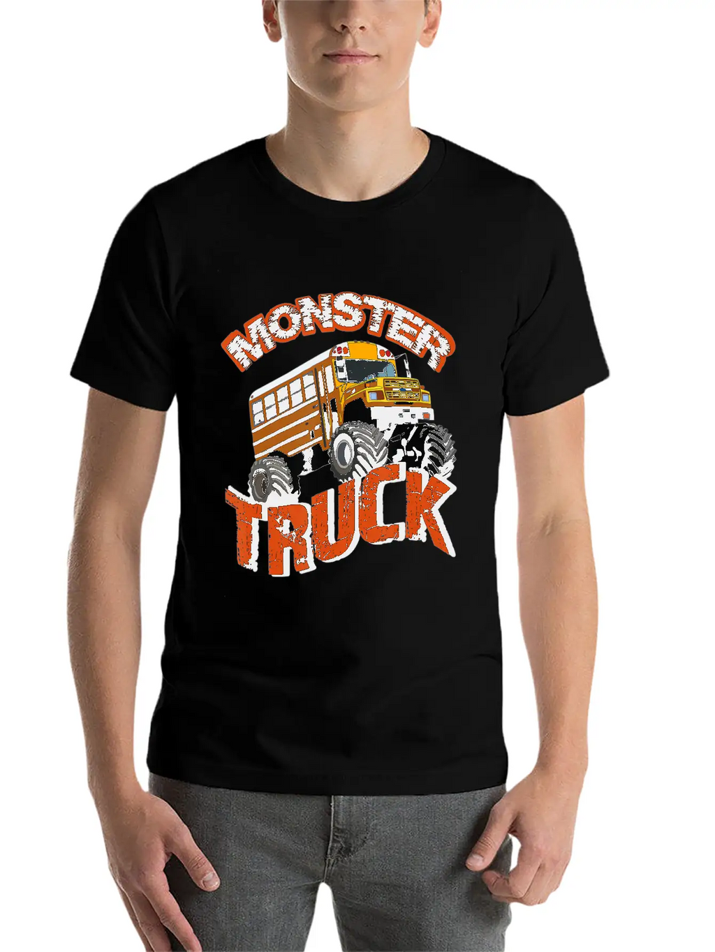 School Bus Monster Truck Orange Rally Artwork Basic Graphic T-Shirt – Daily Comfort In Soft Cotton