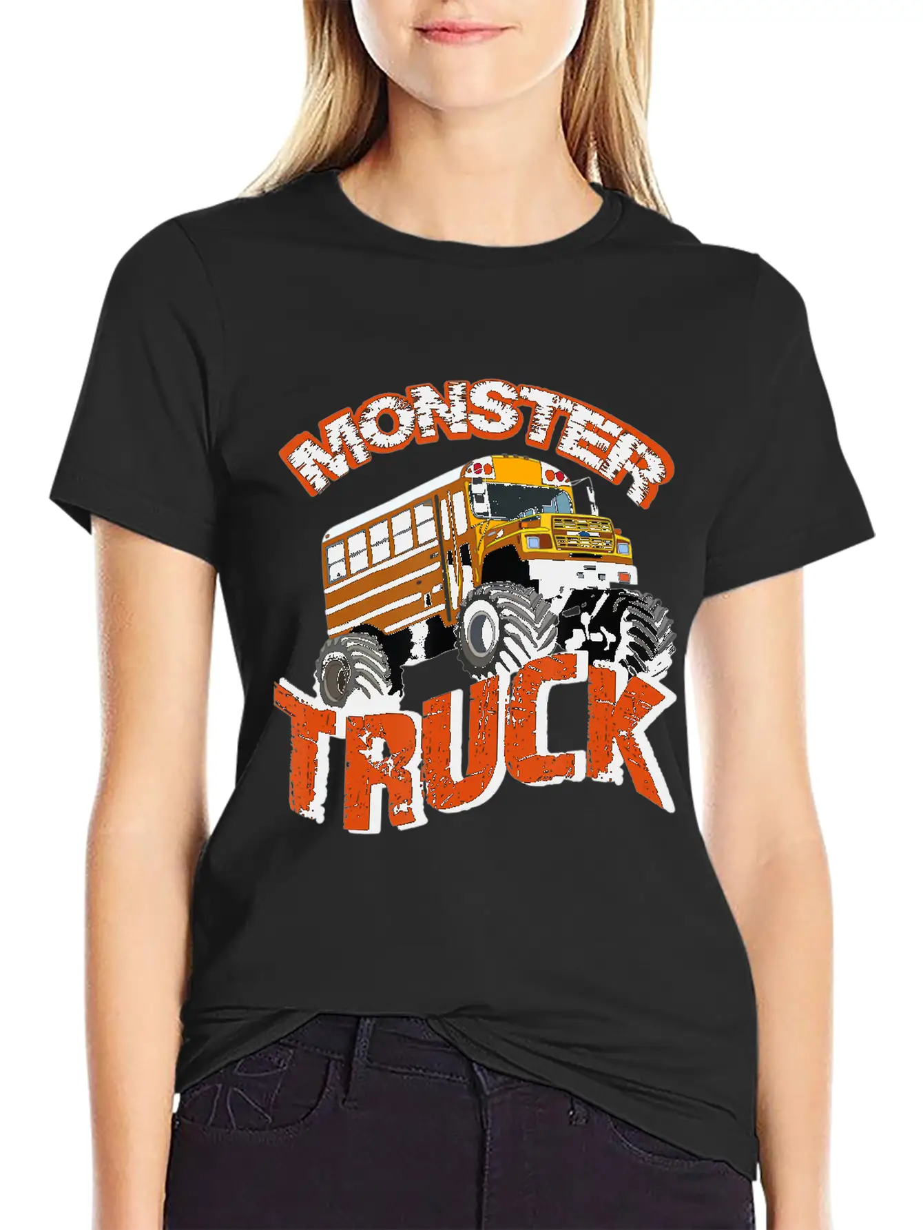 School Bus Monster Truck Orange Rally Artwork Basic Graphic T-Shirt – Daily Comfort In Soft Cotton