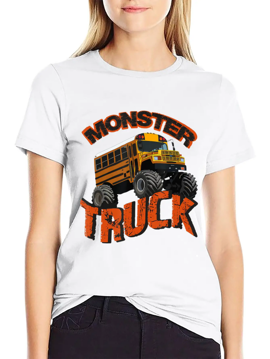 School Bus Monster Truck Orange Rally Artwork Basic Graphic T-Shirt – Daily Comfort In Soft Cotton