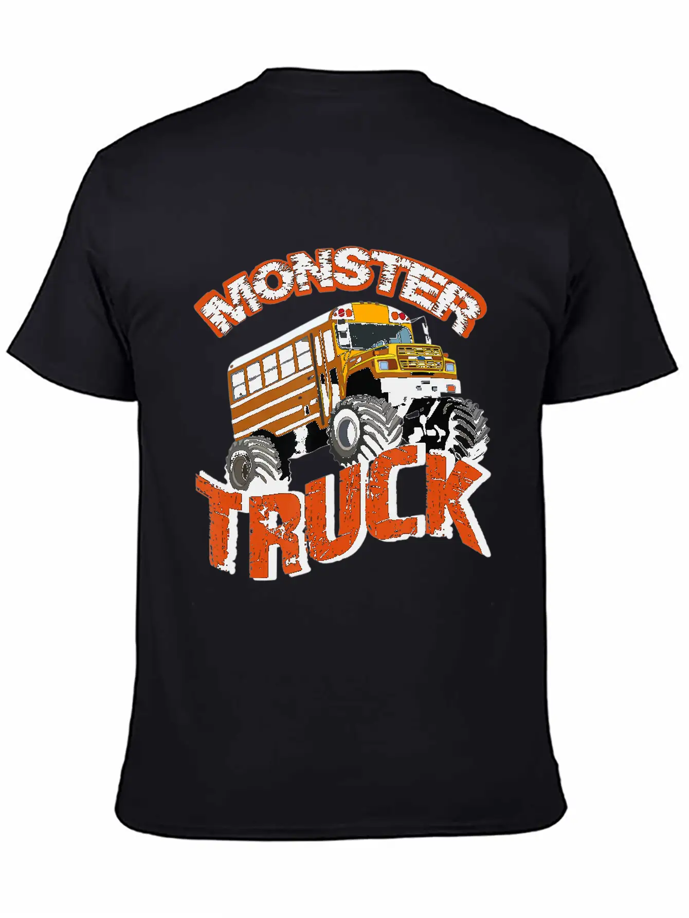School Bus Monster Truck Orange Rally Artwork Basic Graphic T-Shirt – Daily Comfort In Soft Cotton