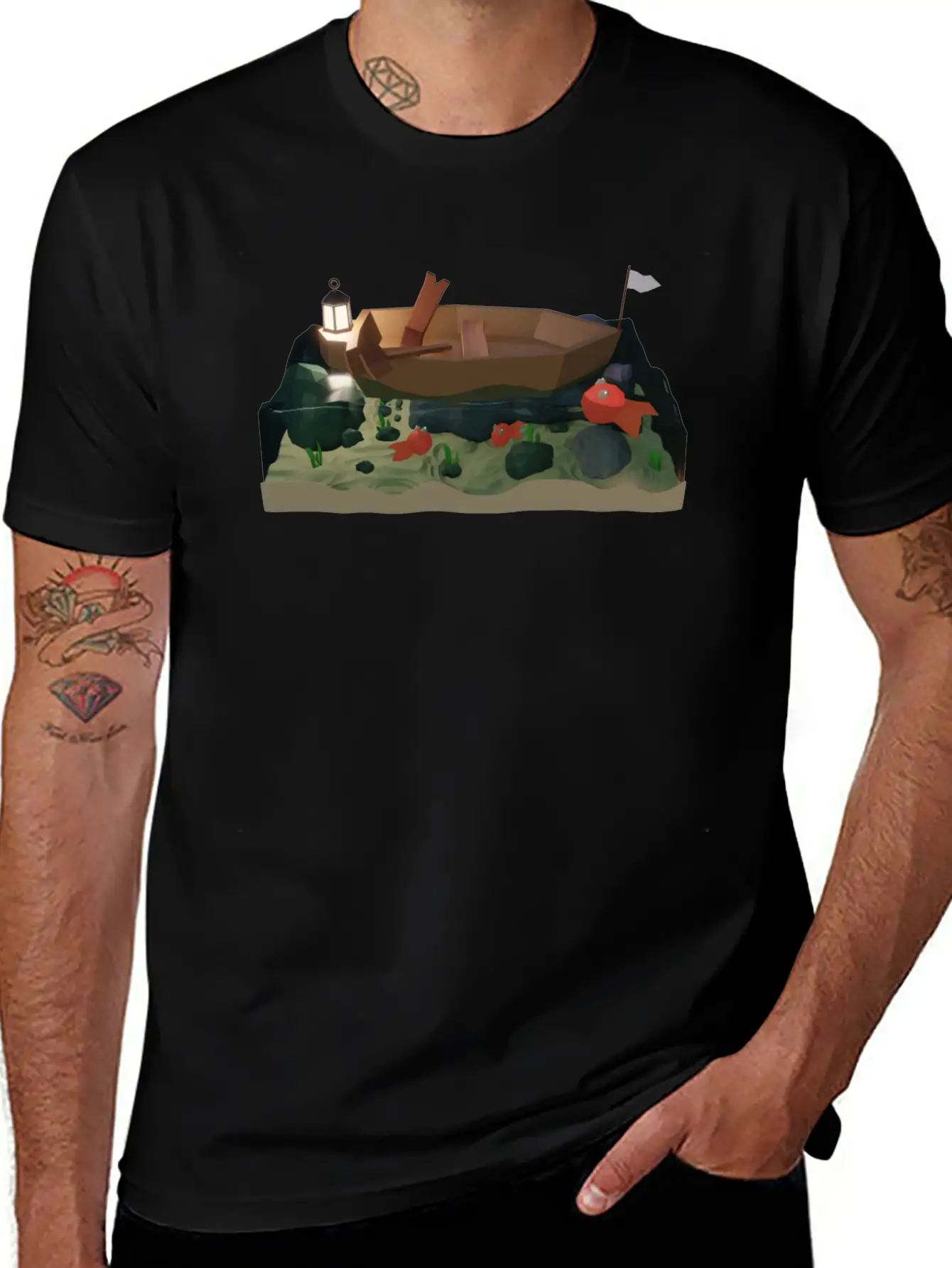 Sea Boat At Night Basic Graphic T-Shirt – Daily Comfort In Soft Cotton