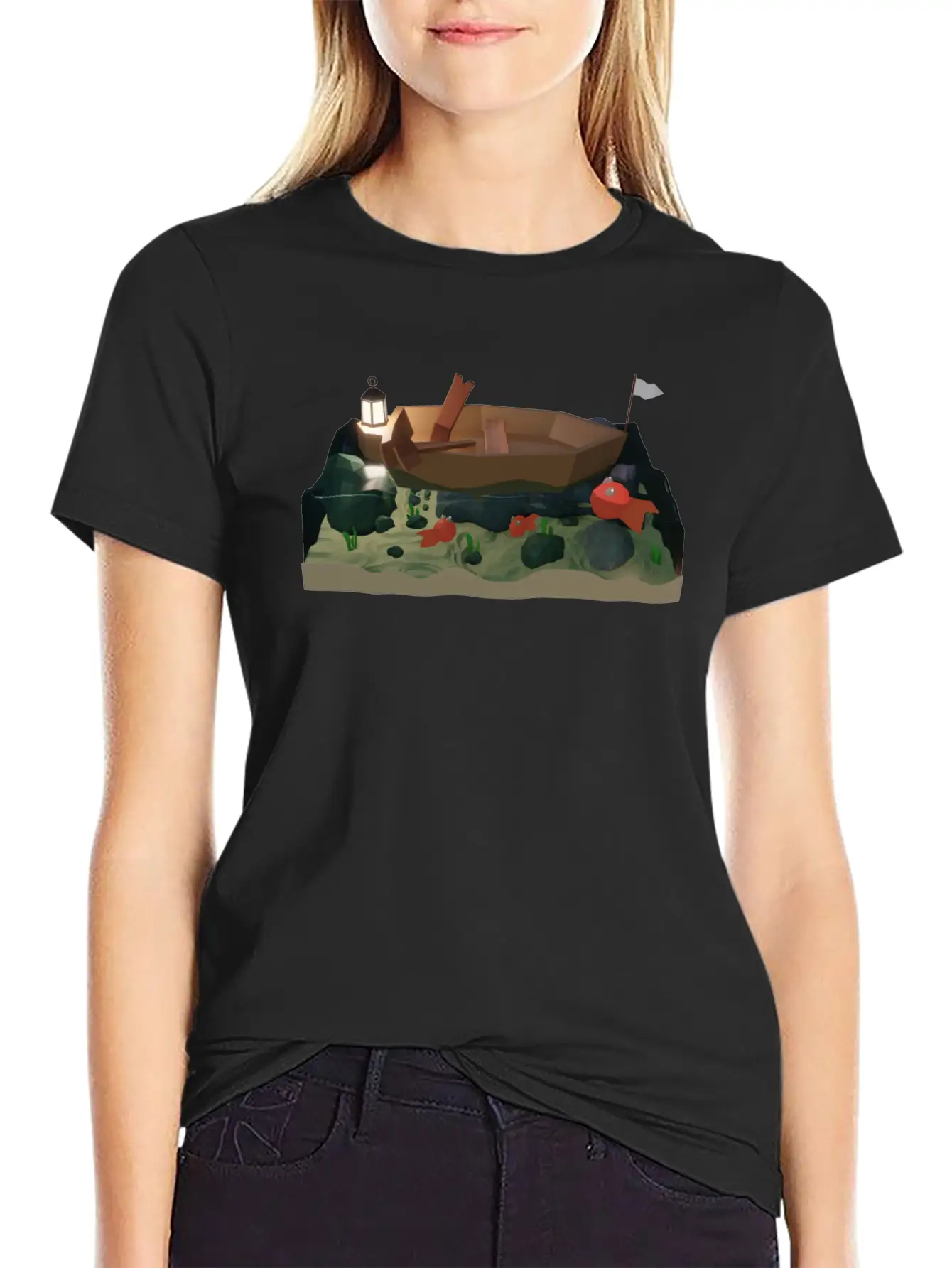 Sea Boat At Night Basic Graphic T-Shirt – Daily Comfort In Soft Cotton