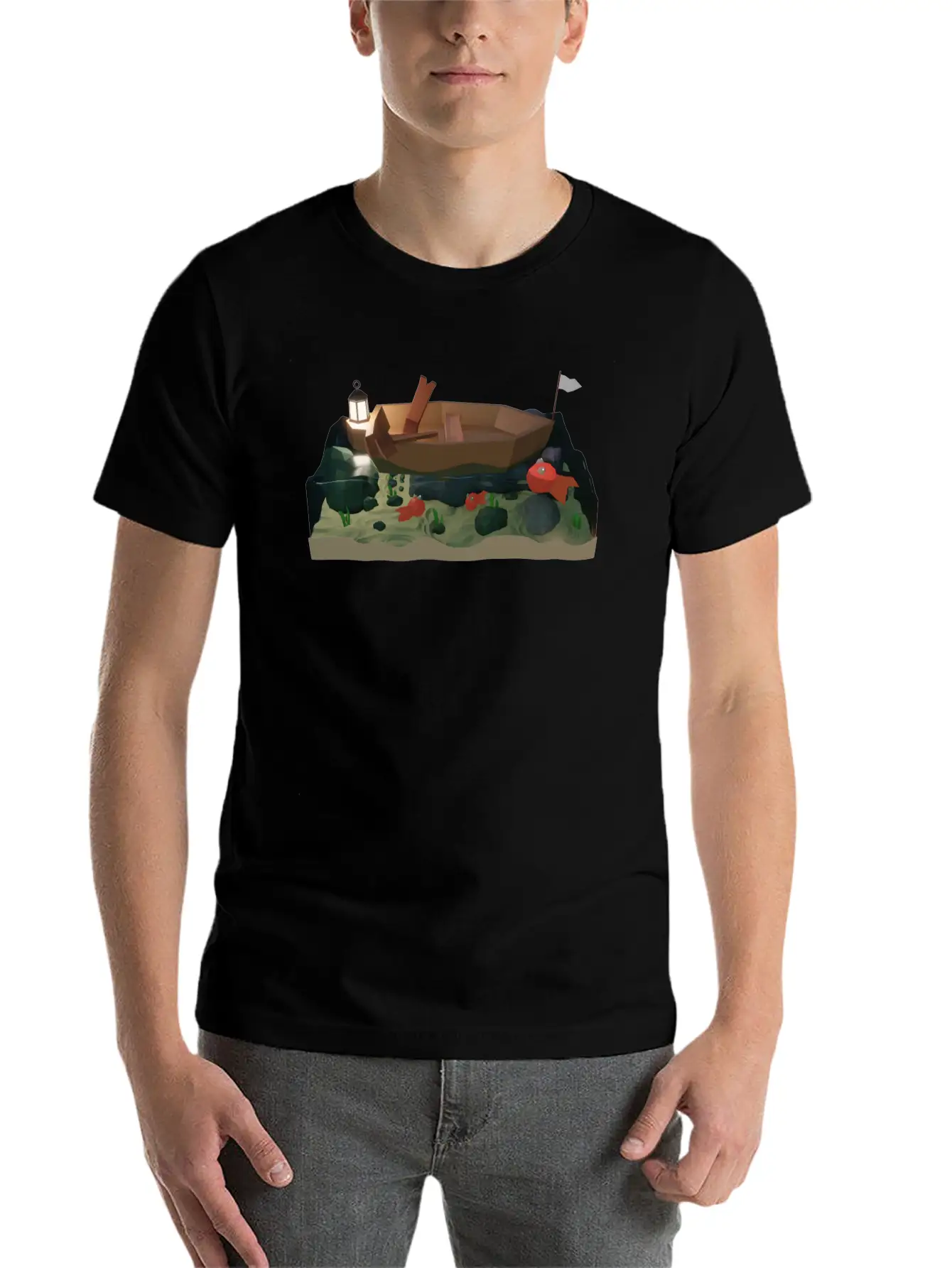 Sea Boat At Night Basic Graphic T-Shirt – Daily Comfort In Soft Cotton