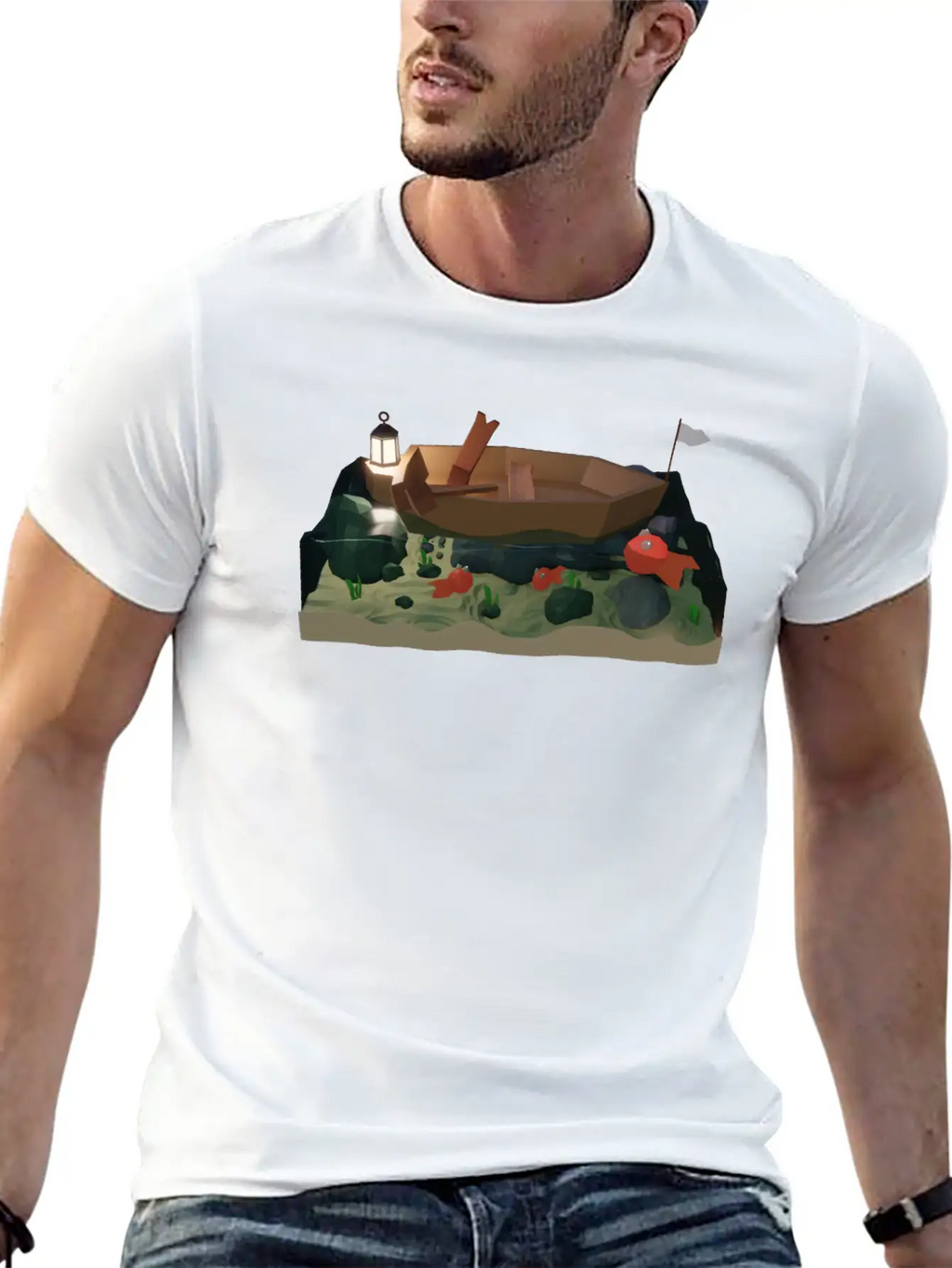 Sea Boat At Night Basic Graphic T-Shirt – Daily Comfort In Soft Cotton