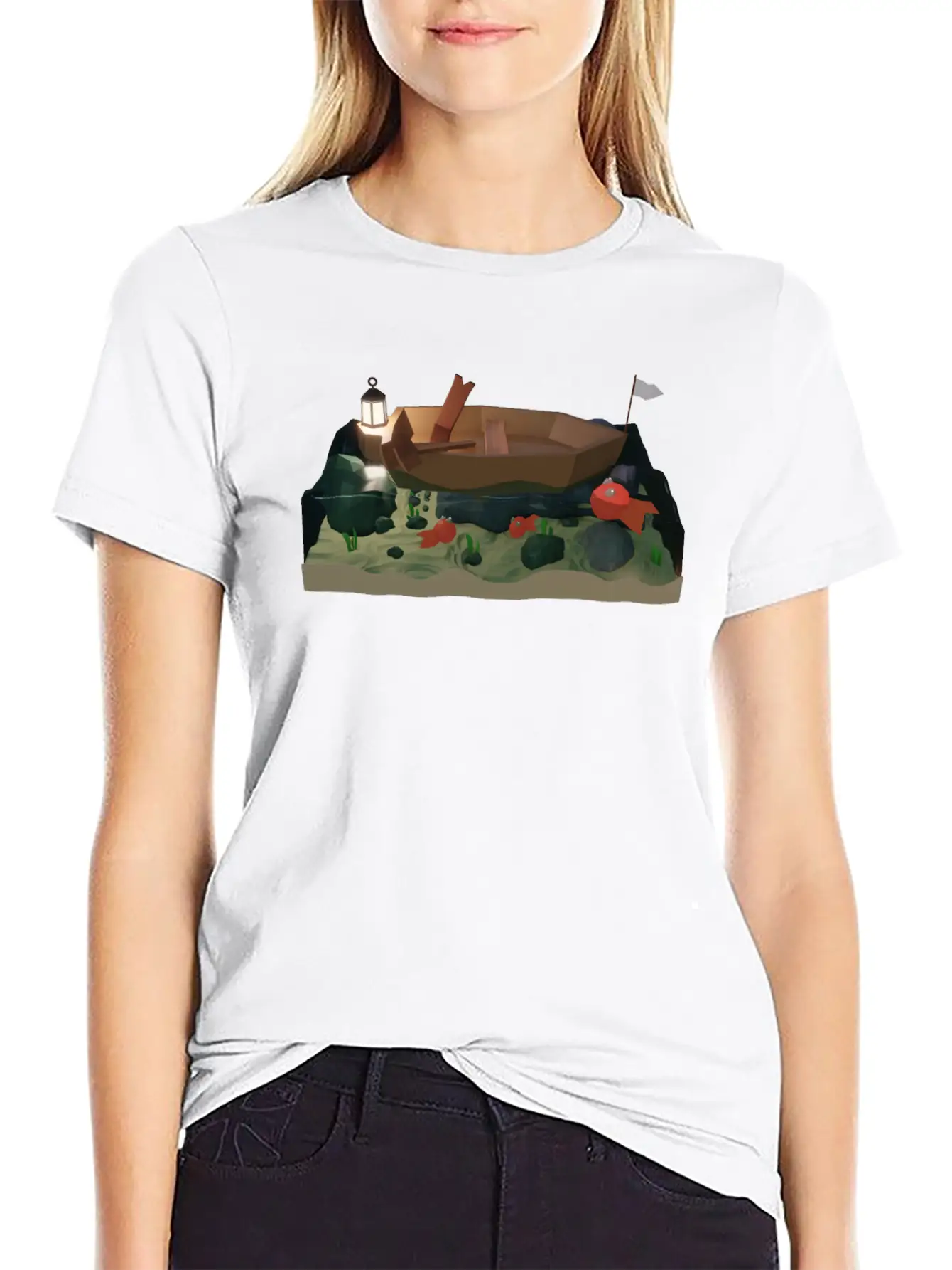 Sea Boat At Night Basic Graphic T-Shirt – Daily Comfort In Soft Cotton
