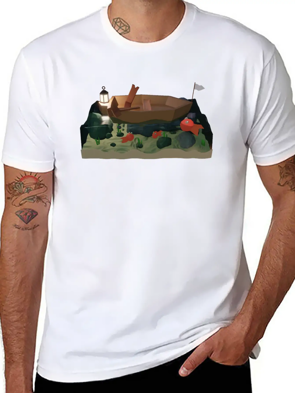 Sea Boat At Night Basic Graphic T-Shirt – Daily Comfort In Soft Cotton