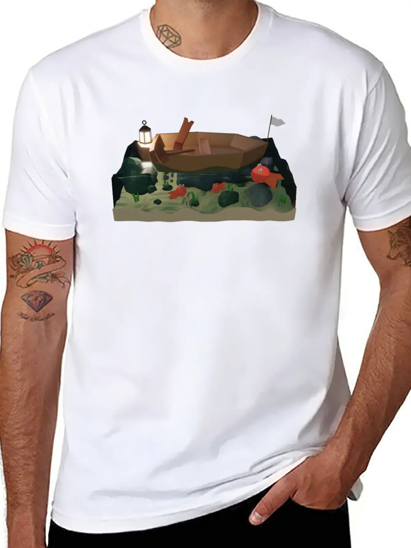 Sea Boat At Night Basic Graphic T-Shirt – Daily Comfort In Soft Cotton