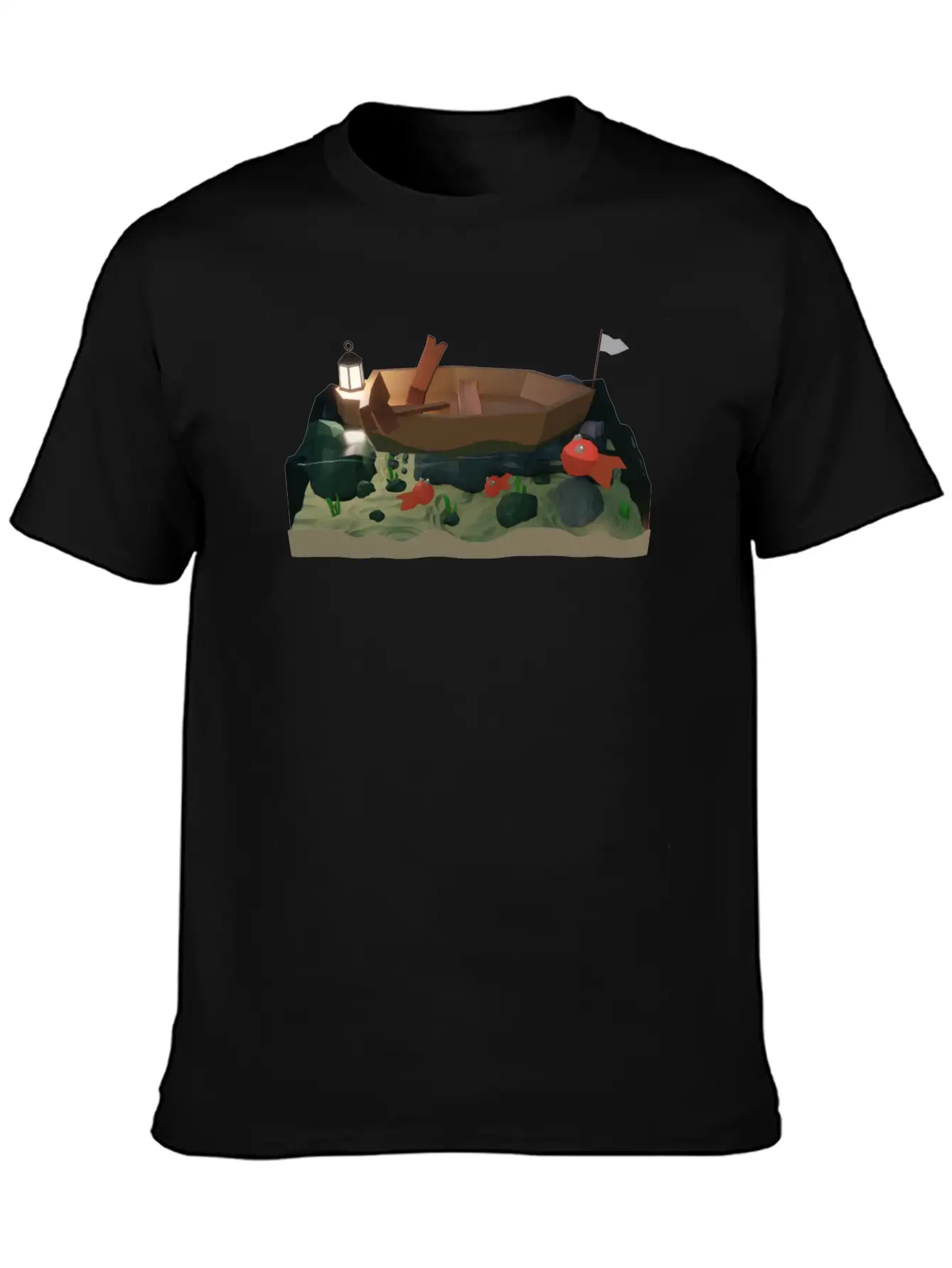 Sea Boat At Night Basic Graphic T-Shirt – Daily Comfort In Soft Cotton