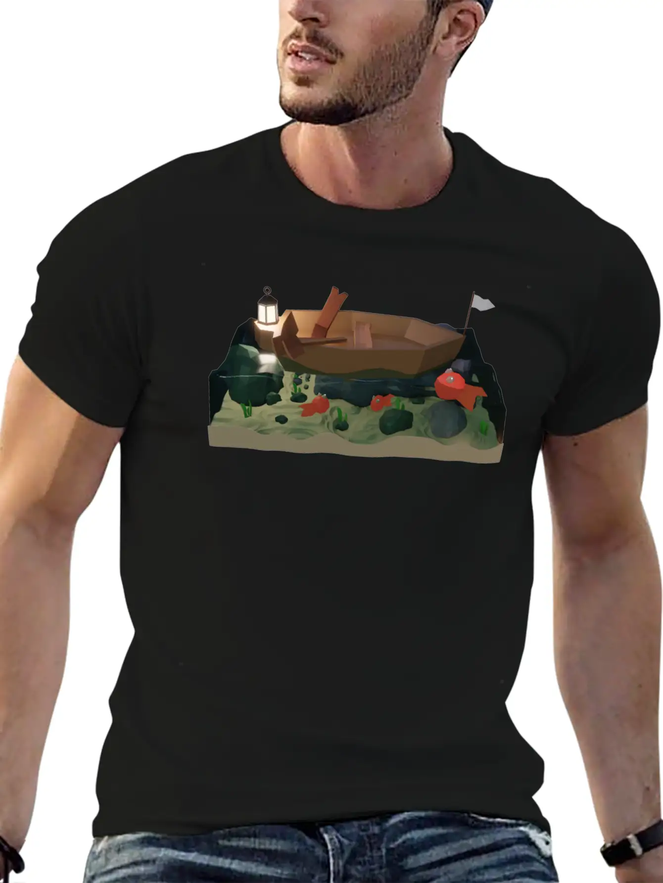 Sea Boat At Night Basic Graphic T-Shirt – Daily Comfort In Soft Cotton