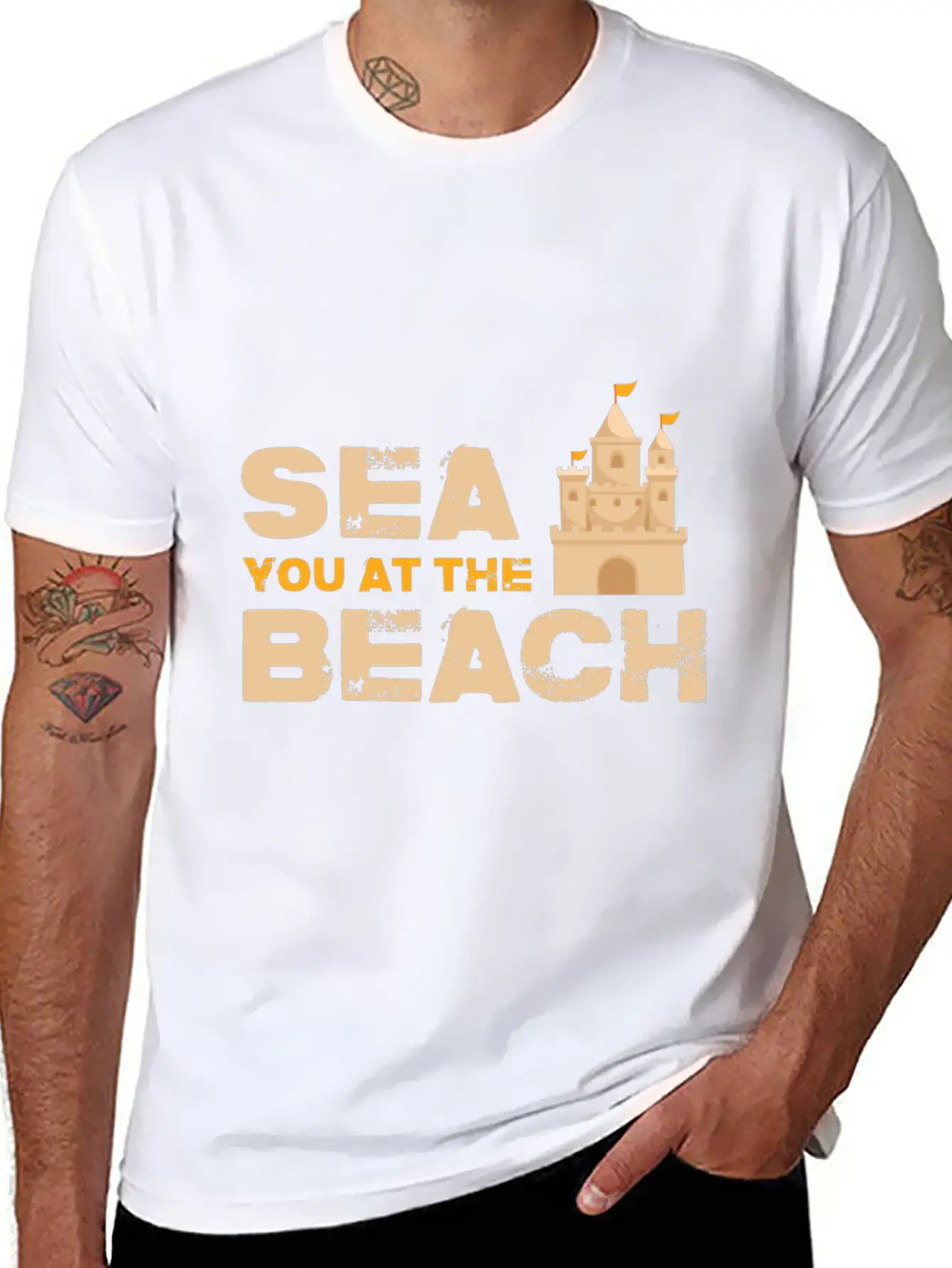 Sea You At The Beach - Sand Castle Gift Idea Stylish Everyday T-Shirt – Unisex Basic Cotton Tee