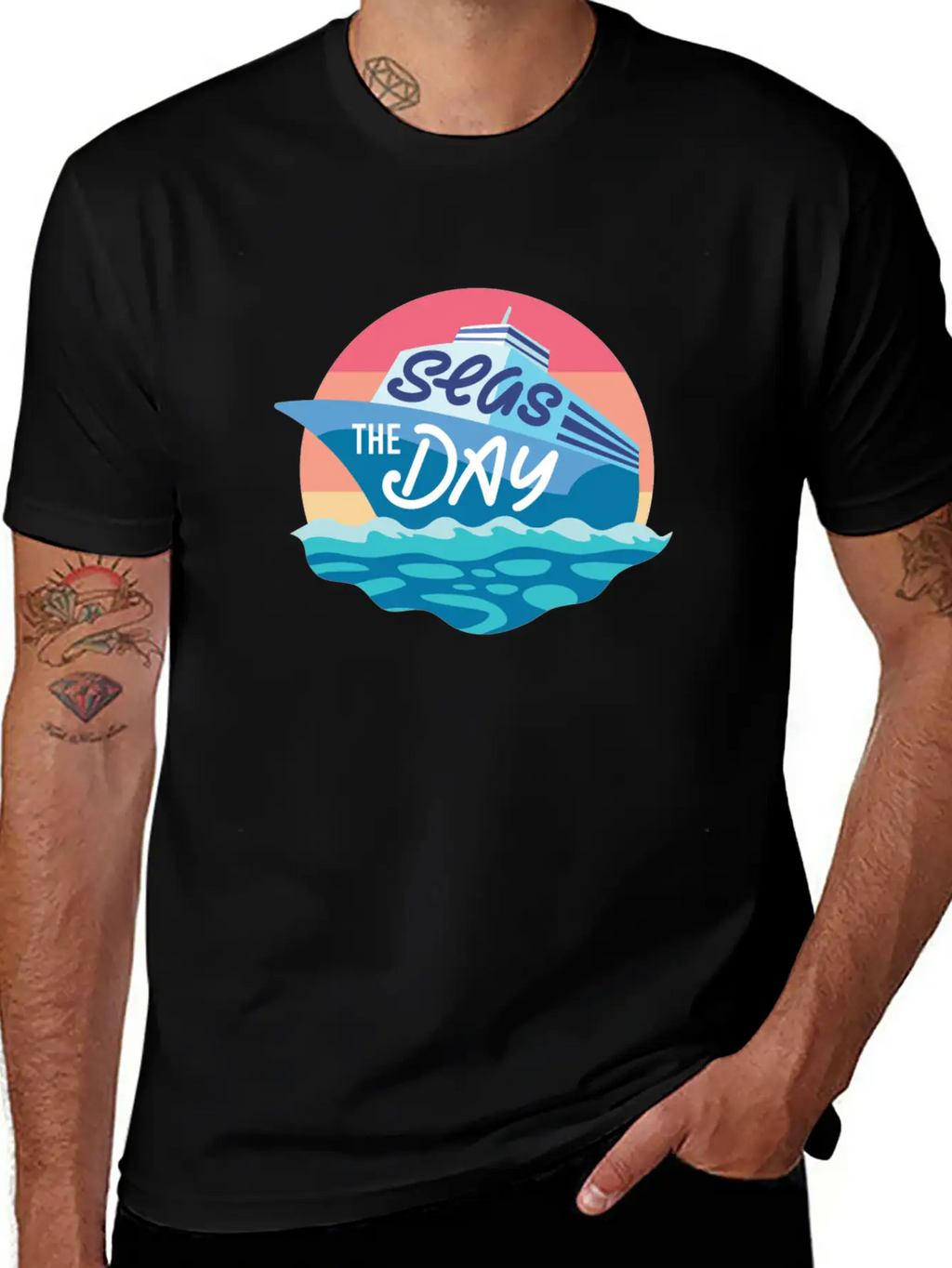 Seas The Day - Funny Cruising Quote Gift Idea Basic Graphic T-Shirt – Daily Comfort In Soft Cotton