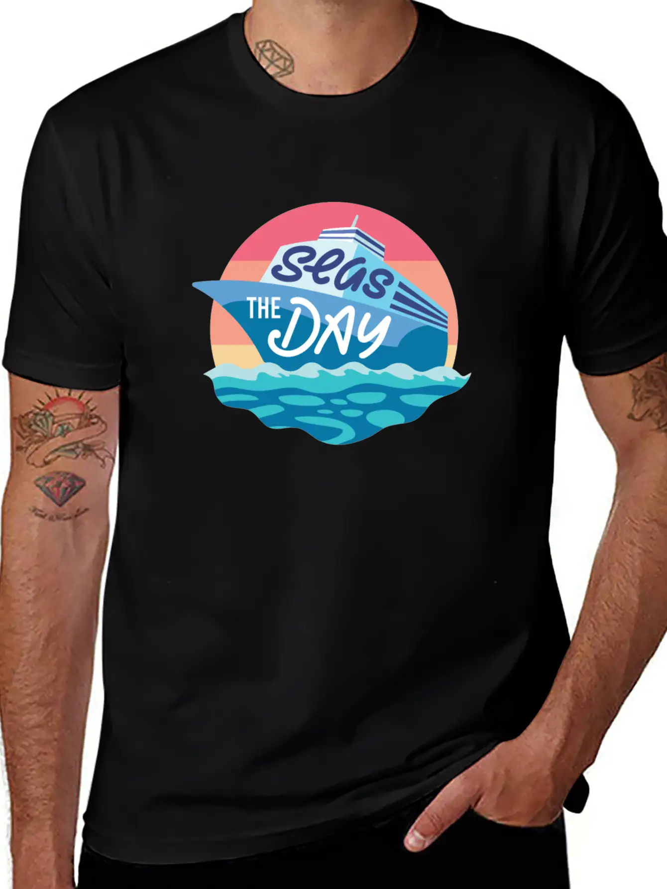 Seas The Day - Funny Cruising Quote Gift Idea Basic Graphic T-Shirt – Daily Comfort In Soft Cotton