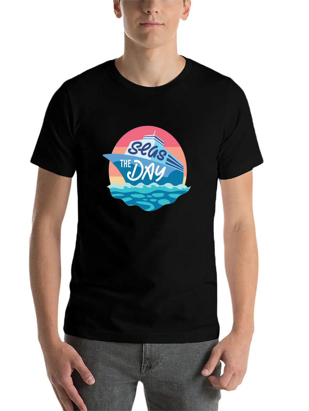 Seas The Day - Funny Cruising Quote Gift Idea Basic Graphic T-Shirt – Daily Comfort In Soft Cotton