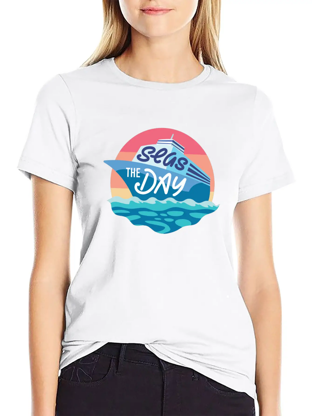 Seas The Day - Funny Cruising Quote Gift Idea Basic Graphic T-Shirt – Daily Comfort In Soft Cotton