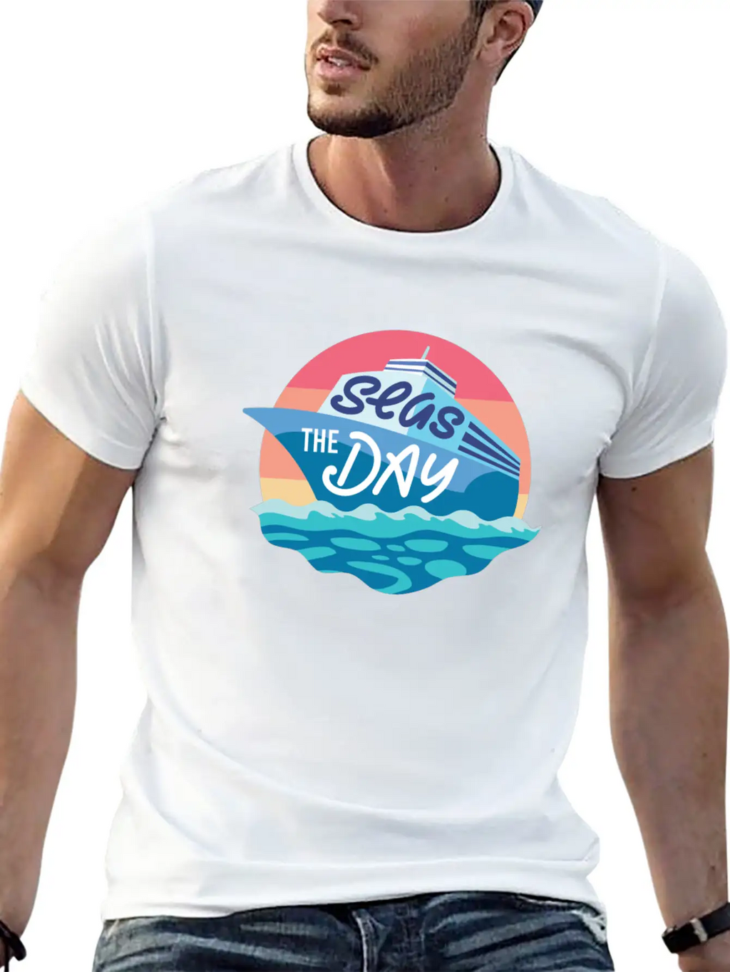 Seas The Day - Funny Cruising Quote Gift Idea Basic Graphic T-Shirt – Daily Comfort In Soft Cotton