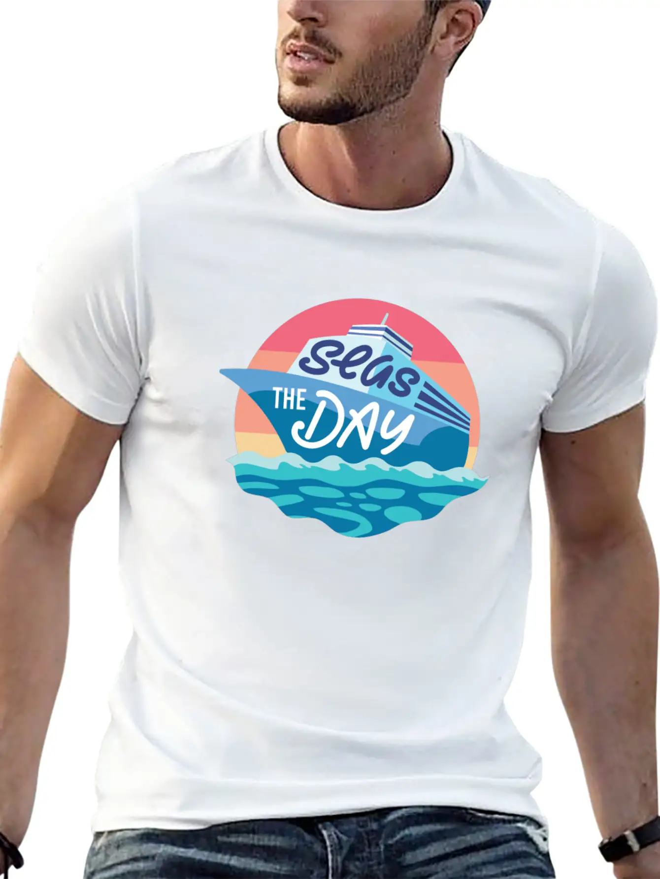 Seas The Day - Funny Cruising Quote Gift Idea Basic Graphic T-Shirt – Daily Comfort In Soft Cotton