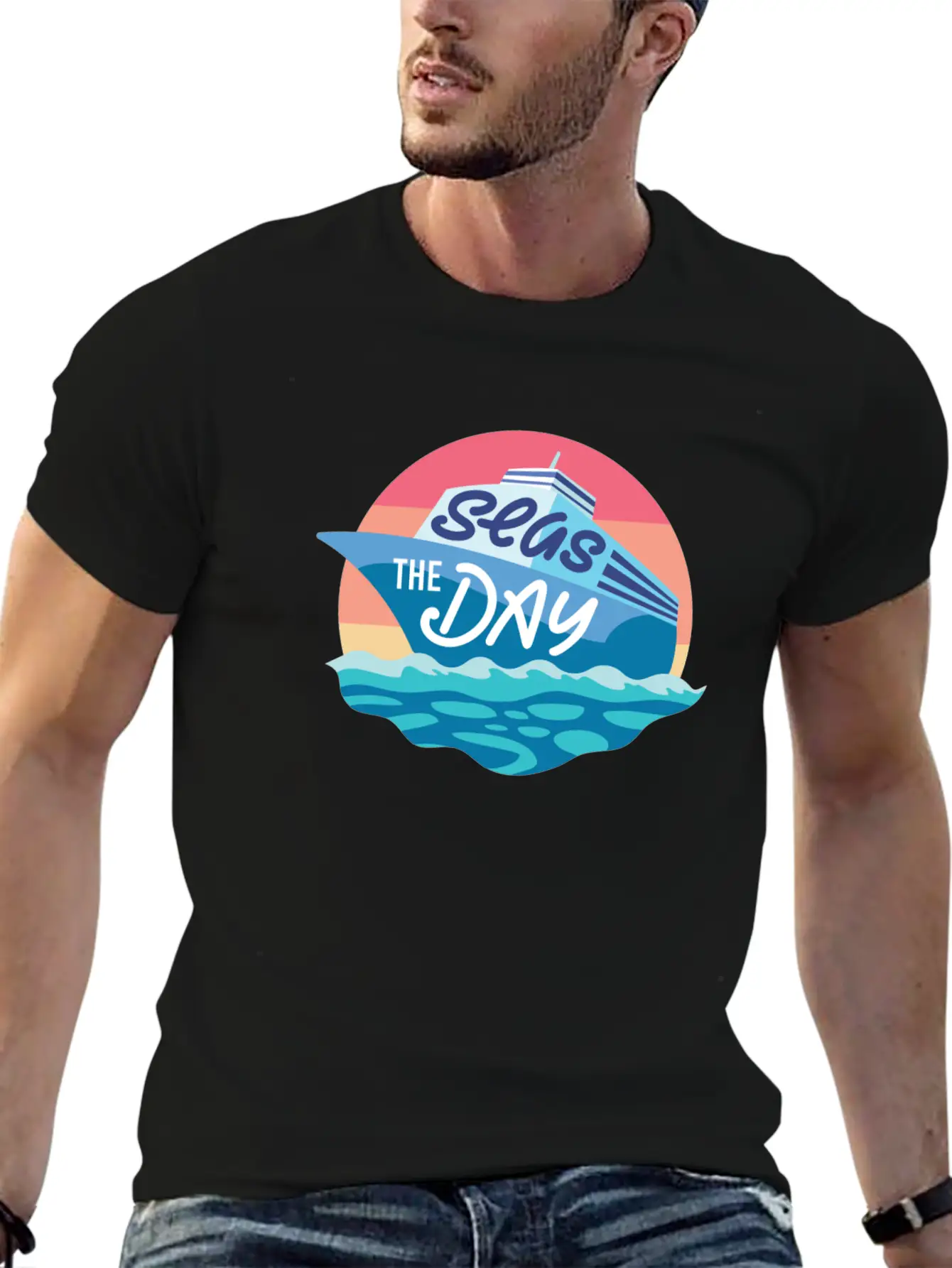 Seas The Day - Funny Cruising Quote Gift Idea Basic Graphic T-Shirt – Daily Comfort In Soft Cotton