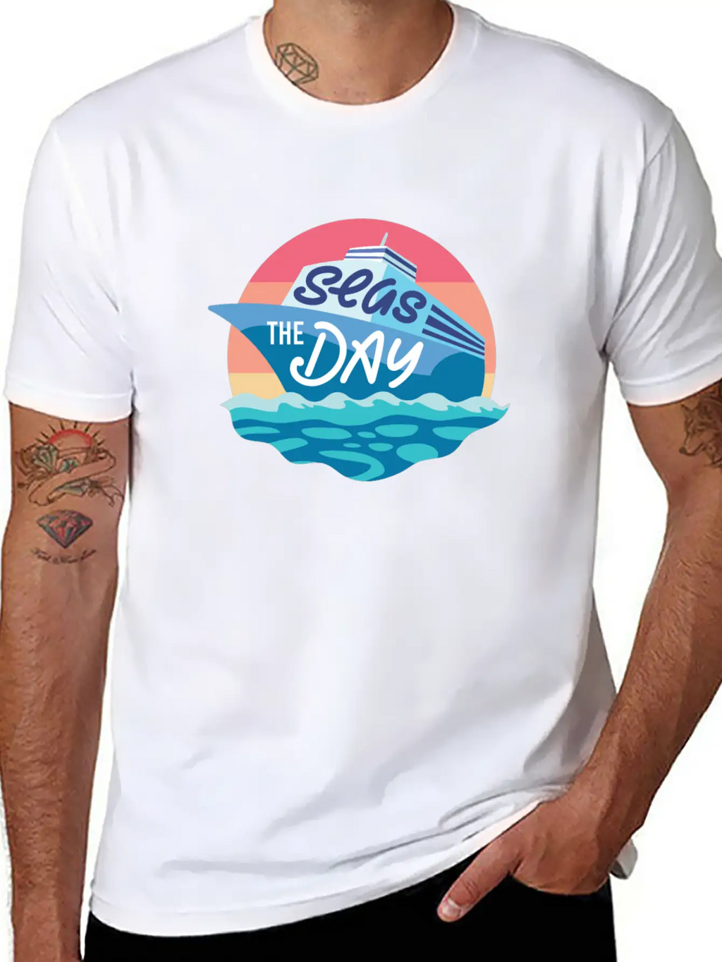 Seas The Day - Funny Cruising Quote Gift Idea Basic Graphic T-Shirt – Daily Comfort In Soft Cotton