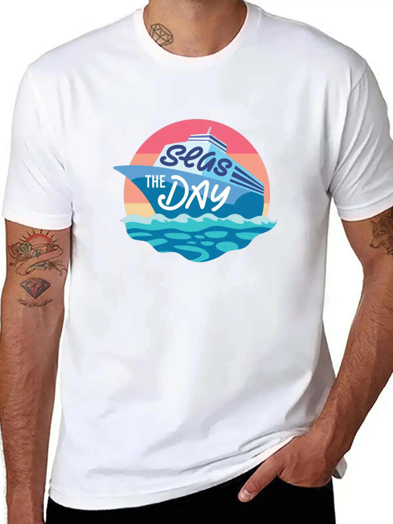 Seas The Day - Funny Cruising Quote Gift Idea Basic Graphic T-Shirt – Daily Comfort In Soft Cotton