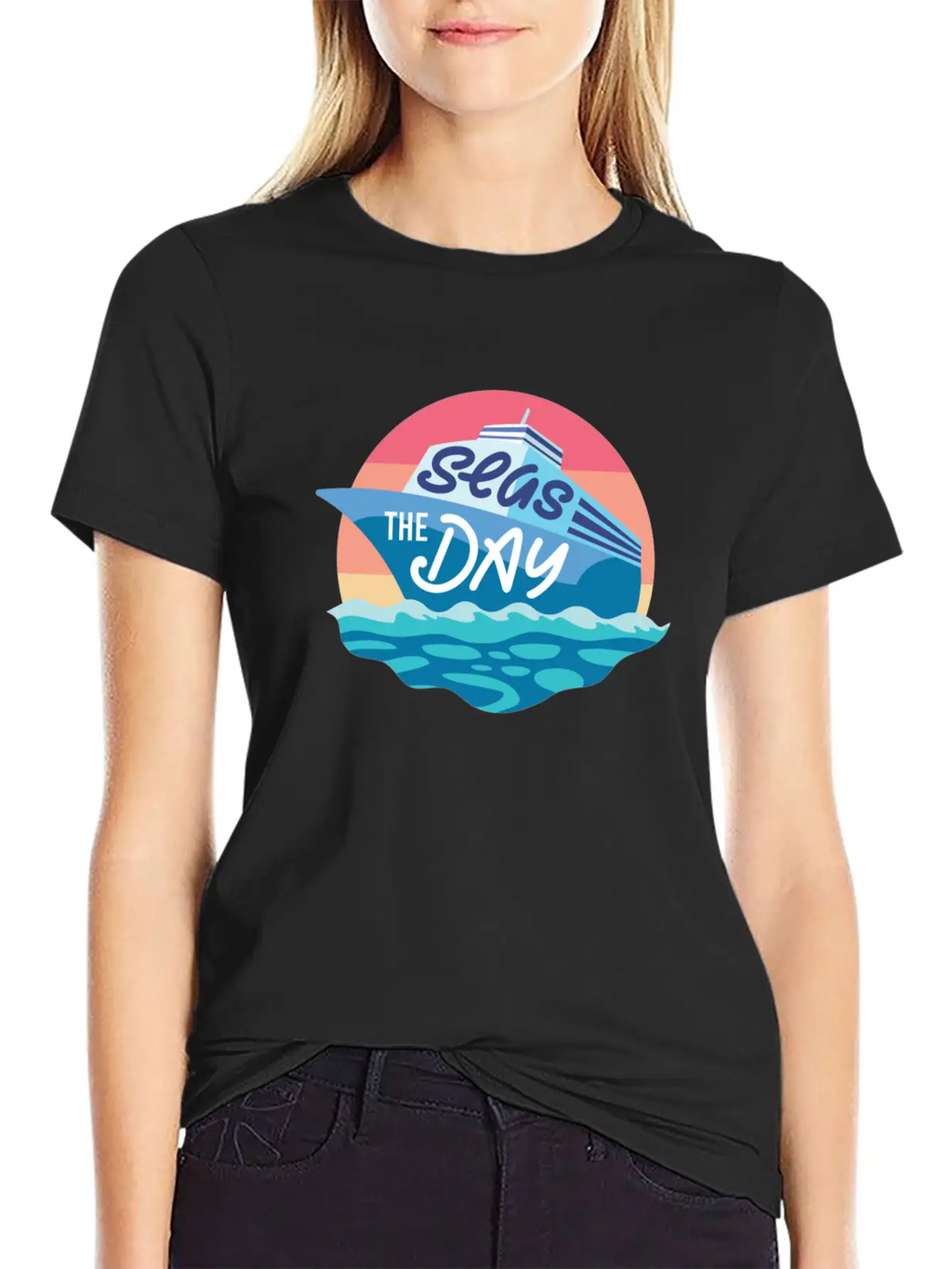 Seas The Day - Funny Cruising Quote Gift Idea Basic Graphic T-Shirt – Daily Comfort In Soft Cotton