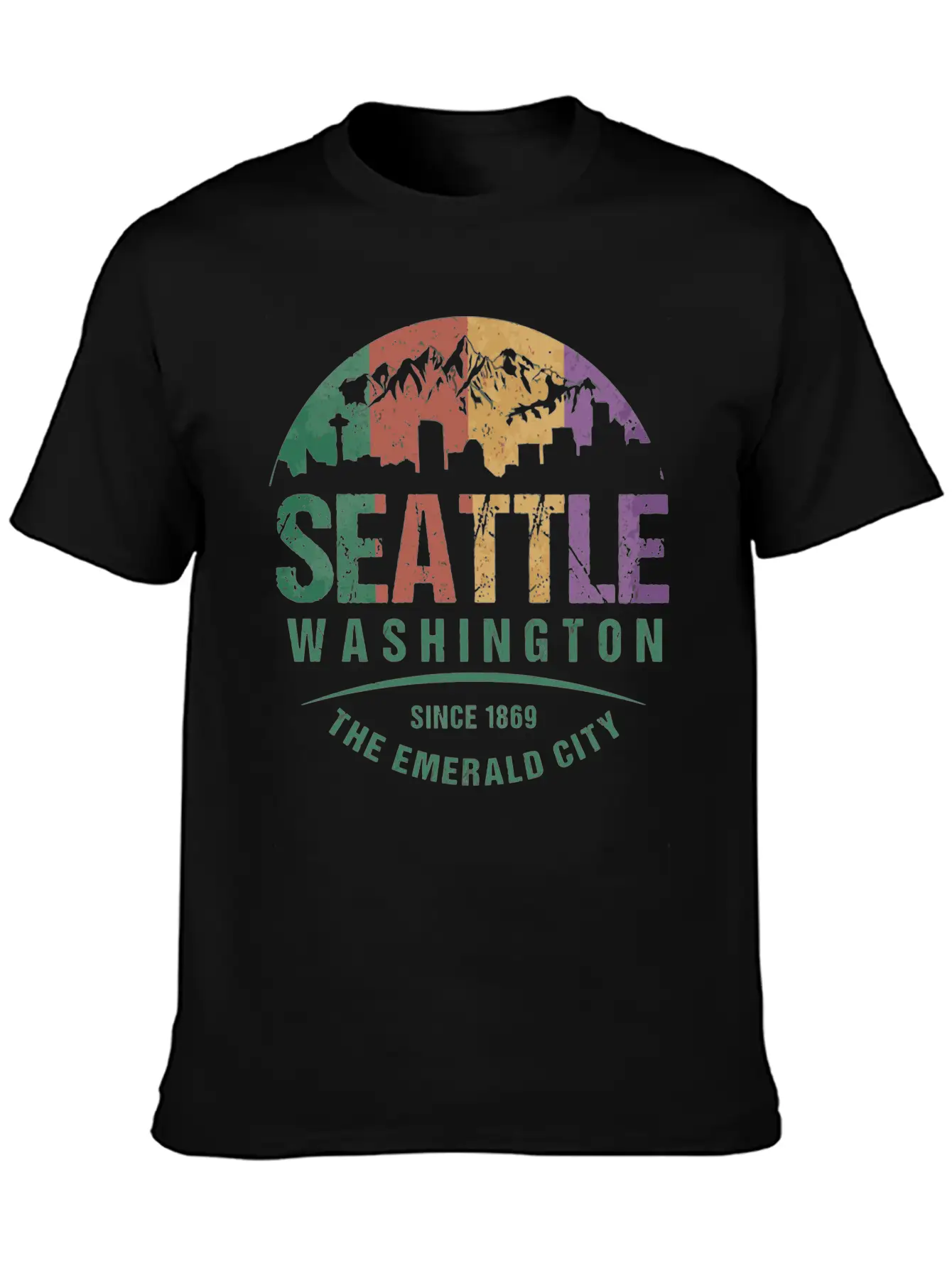 Seattle Washington City Skyline Grunge Art Retro W Unisex Casual T-Shirt – Clean Design For Daily Comfort