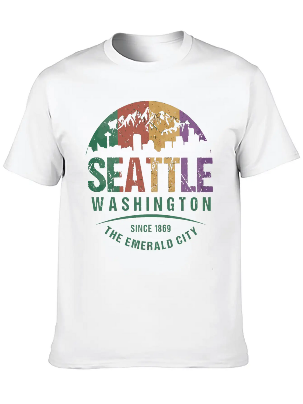 Seattle Washington City Skyline Grunge Art Retro W Unisex Casual T-Shirt – Clean Design For Daily Comfort