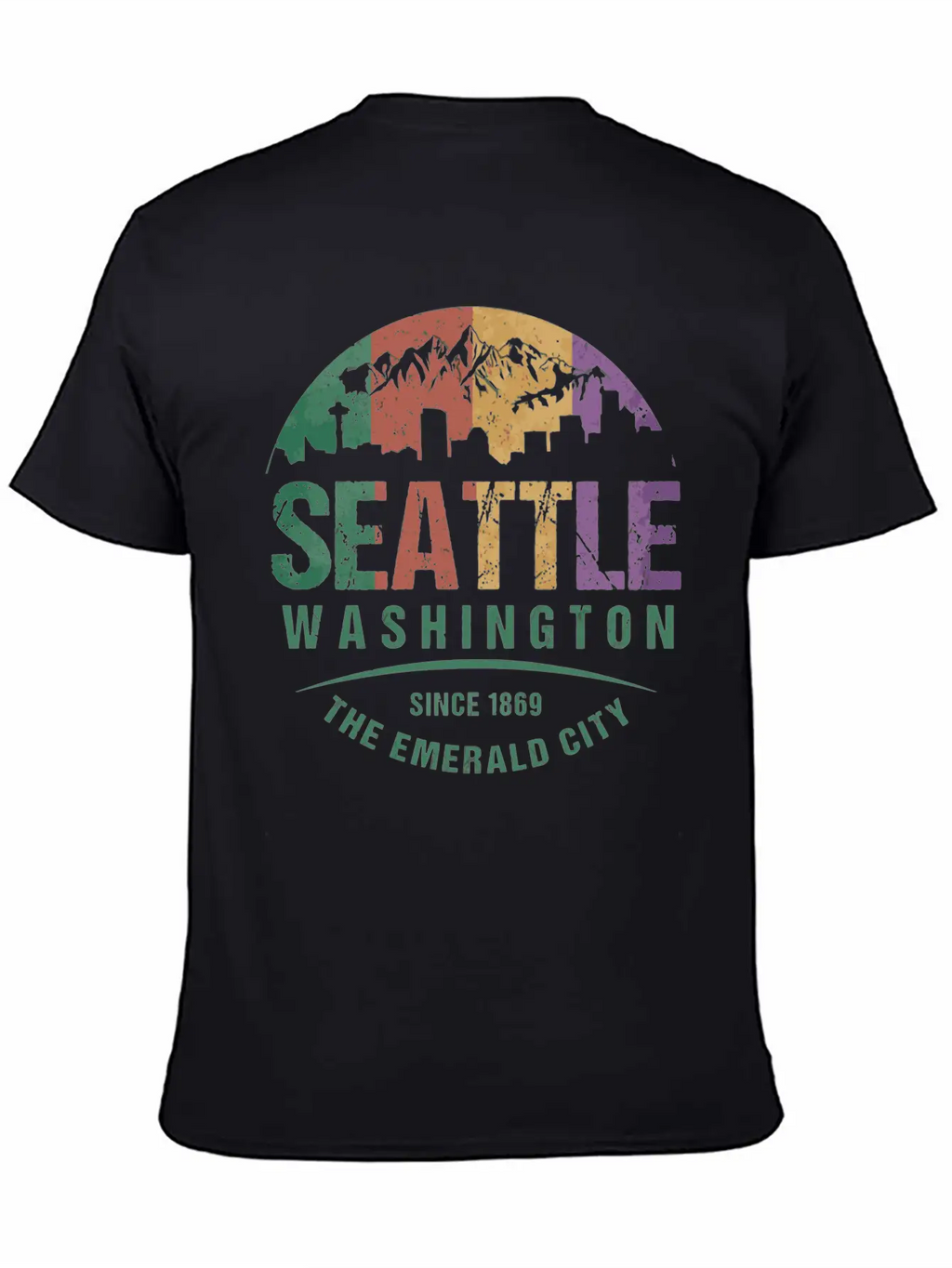 Seattle Washington City Skyline Grunge Art Retro W Unisex Casual T-Shirt – Clean Design For Daily Comfort