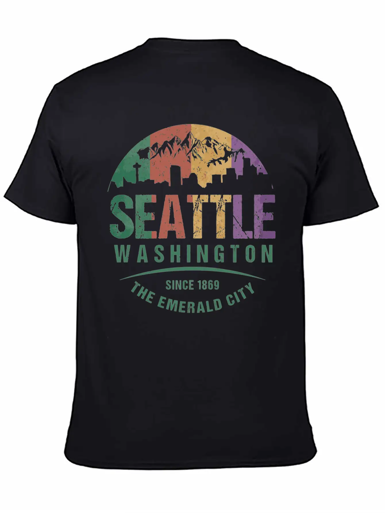 Seattle Washington City Skyline Grunge Art Retro W Unisex Casual T-Shirt – Clean Design For Daily Comfort