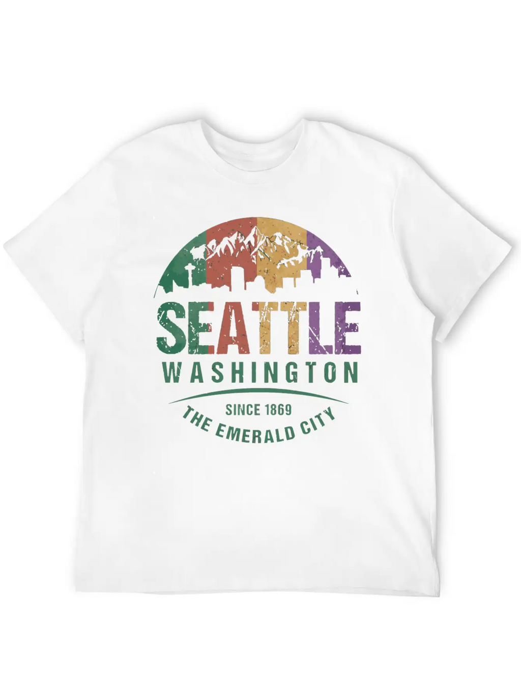 Seattle Washington City Skyline Grunge Art Retro W Unisex Casual T-Shirt – Clean Design For Daily Comfort