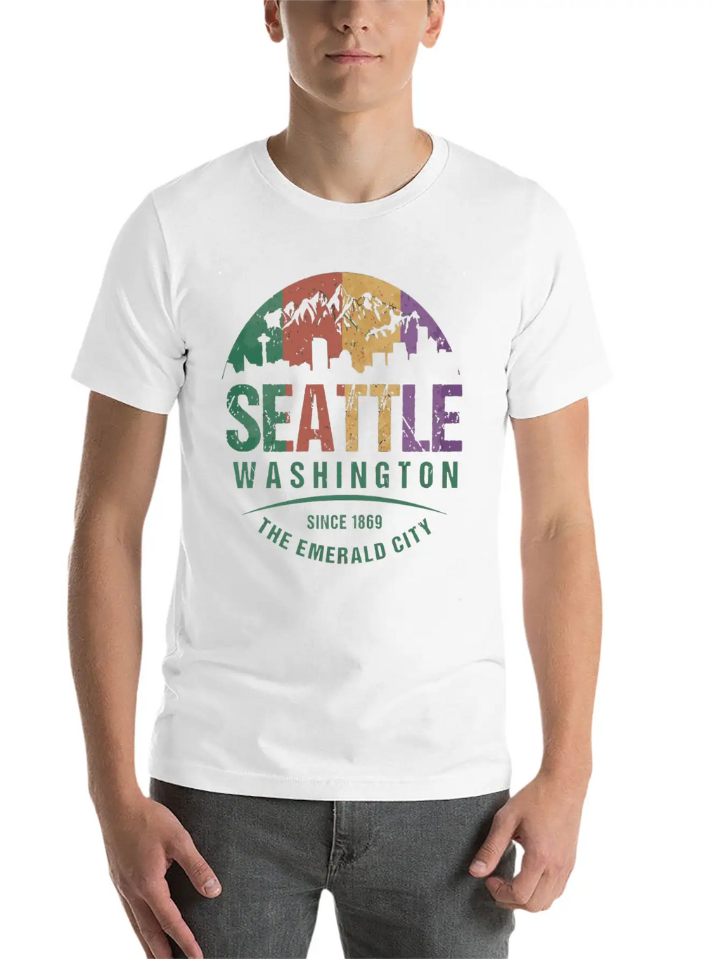 Seattle Washington City Skyline Grunge Art Retro W Unisex Casual T-Shirt – Clean Design For Daily Comfort