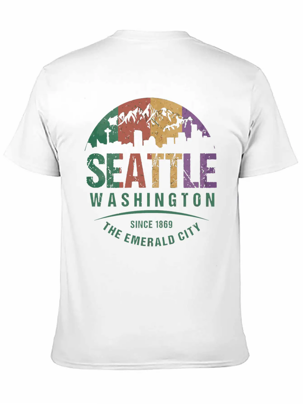 Seattle Washington City Skyline Grunge Art Retro W Unisex Casual T-Shirt – Clean Design For Daily Comfort