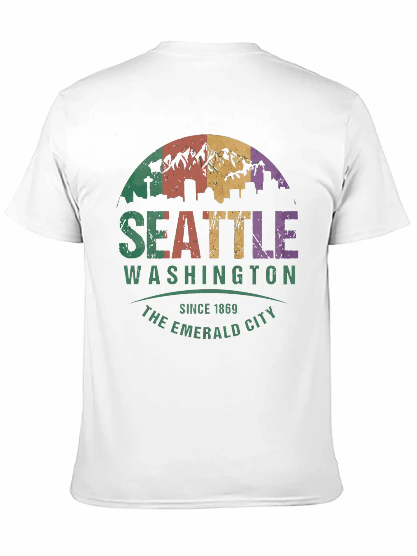 Seattle Washington City Skyline Grunge Art Retro W Unisex Casual T-Shirt – Clean Design For Daily Comfort