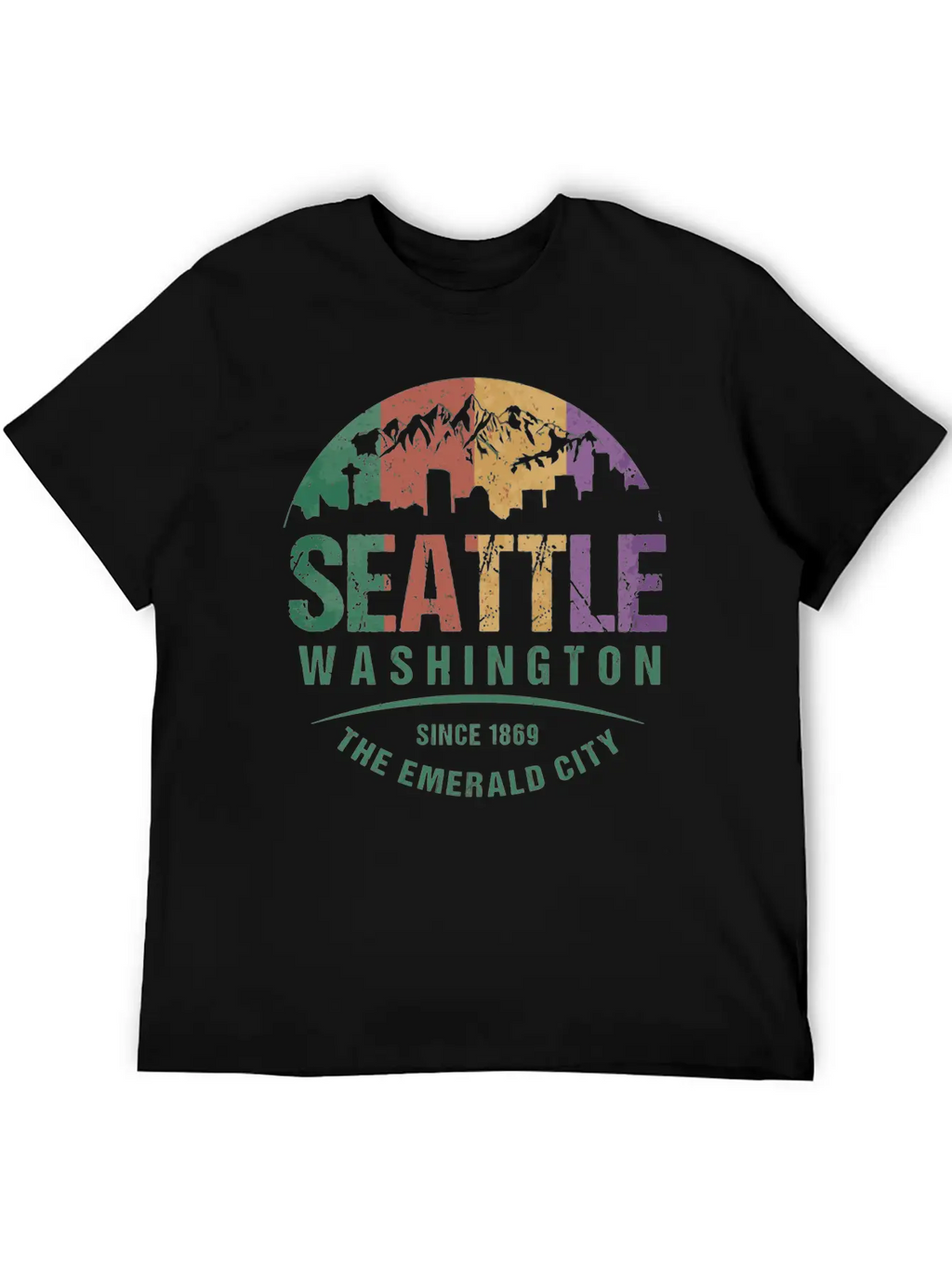 Seattle Washington City Skyline Grunge Art Retro W Unisex Casual T-Shirt – Clean Design For Daily Comfort
