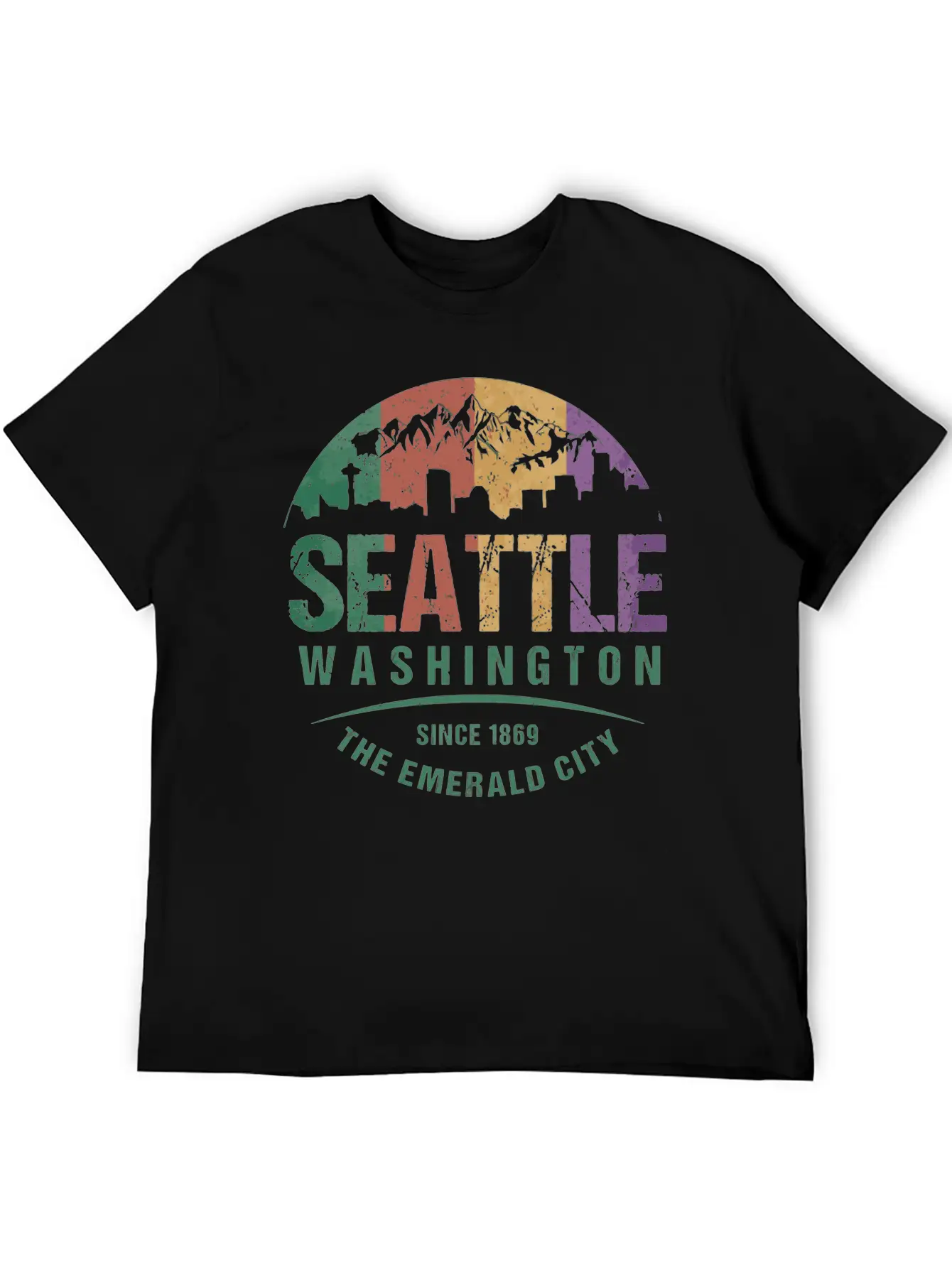 Seattle Washington City Skyline Grunge Art Retro W Unisex Casual T-Shirt – Clean Design For Daily Comfort