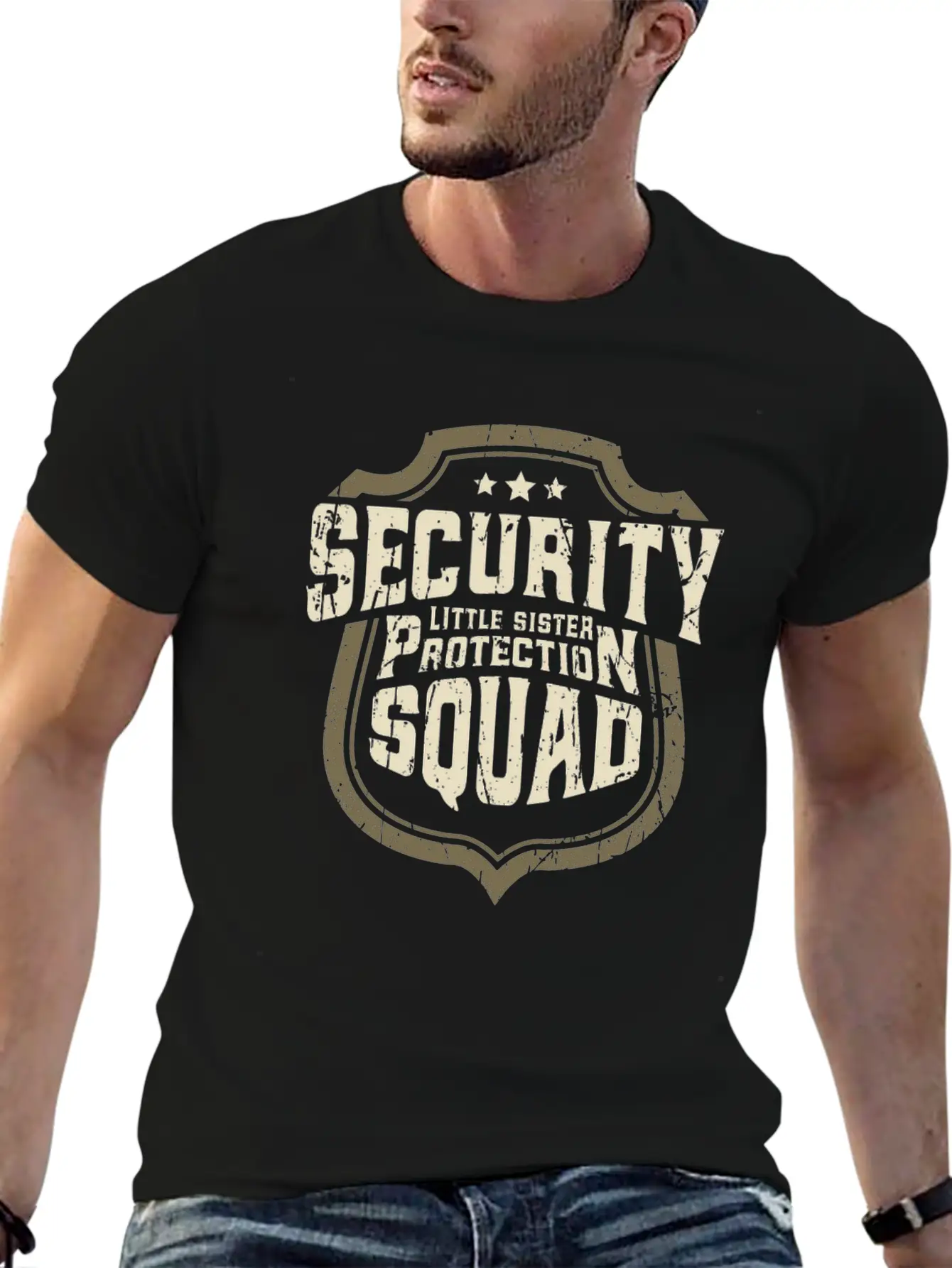 Security - Little Sister Protection Squad - Sister Breathable Soft Cotton T-Shirt – Timeless Casual Look