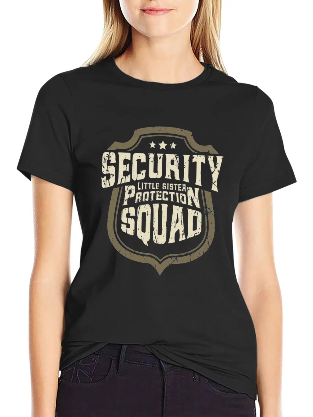 Security - Little Sister Protection Squad - Sister Breathable Soft Cotton T-Shirt – Timeless Casual Look