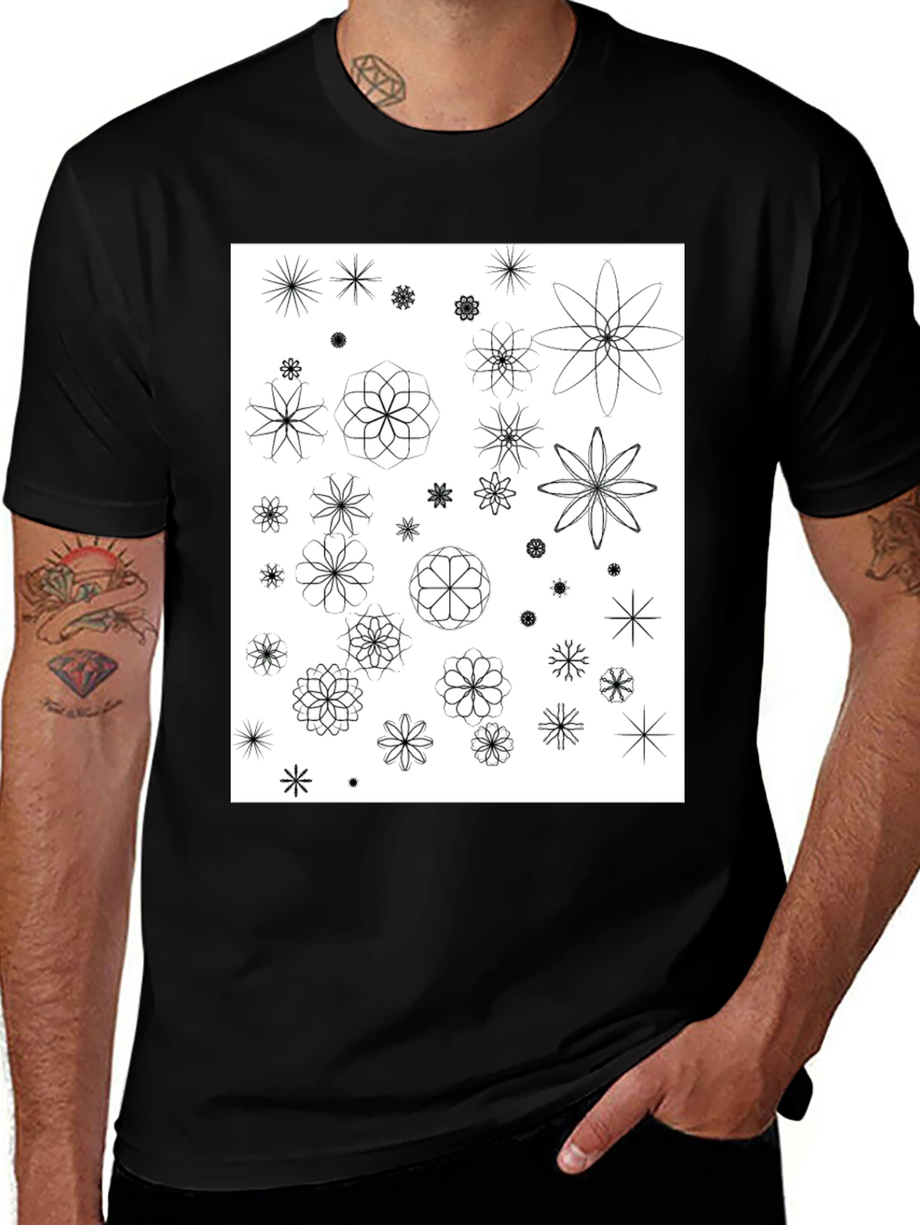 Floral Pattern Black T-Shirt | Trendy Mens Tee