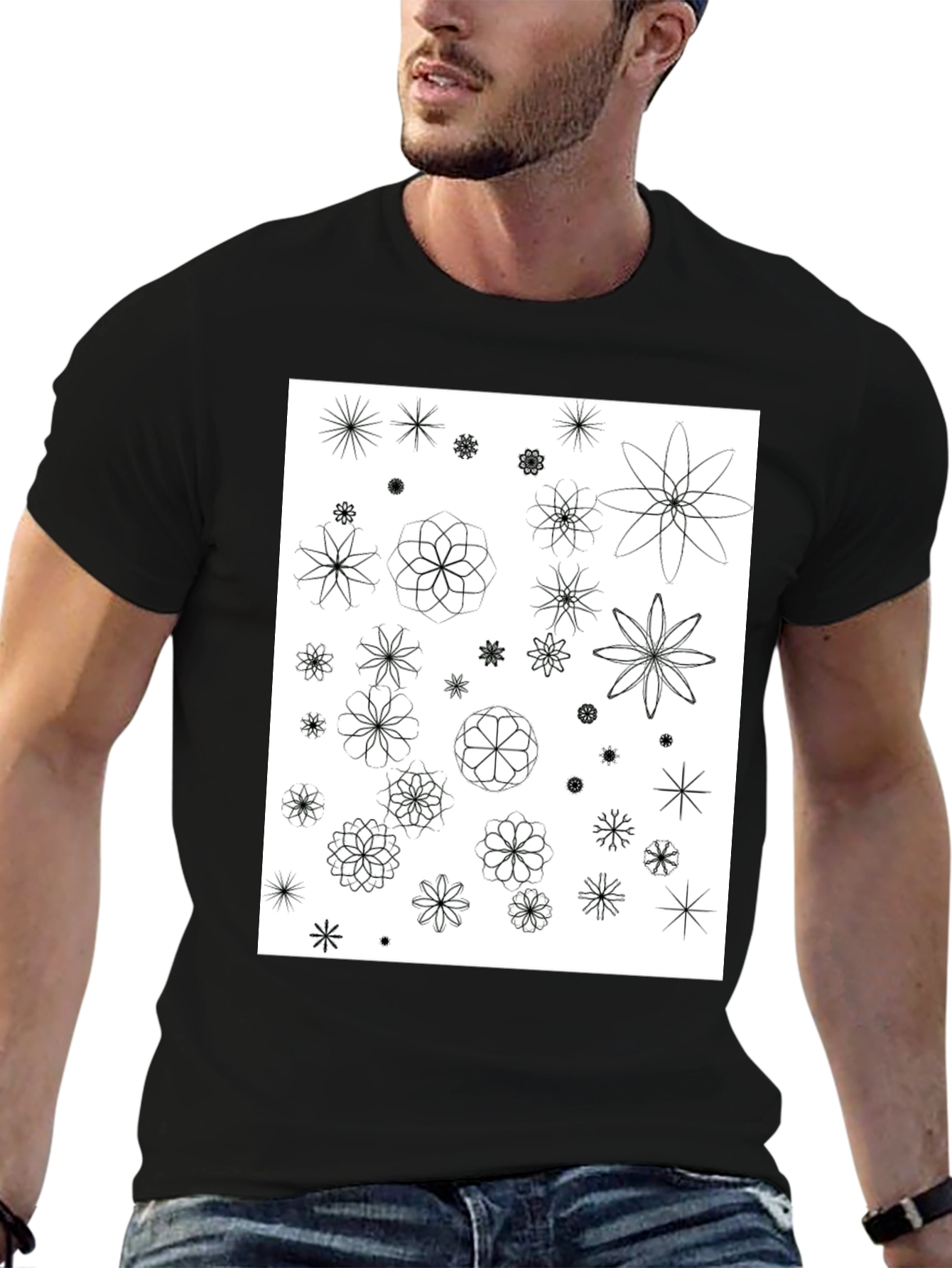 Floral Pattern Black T-Shirt | Trendy Mens Tee