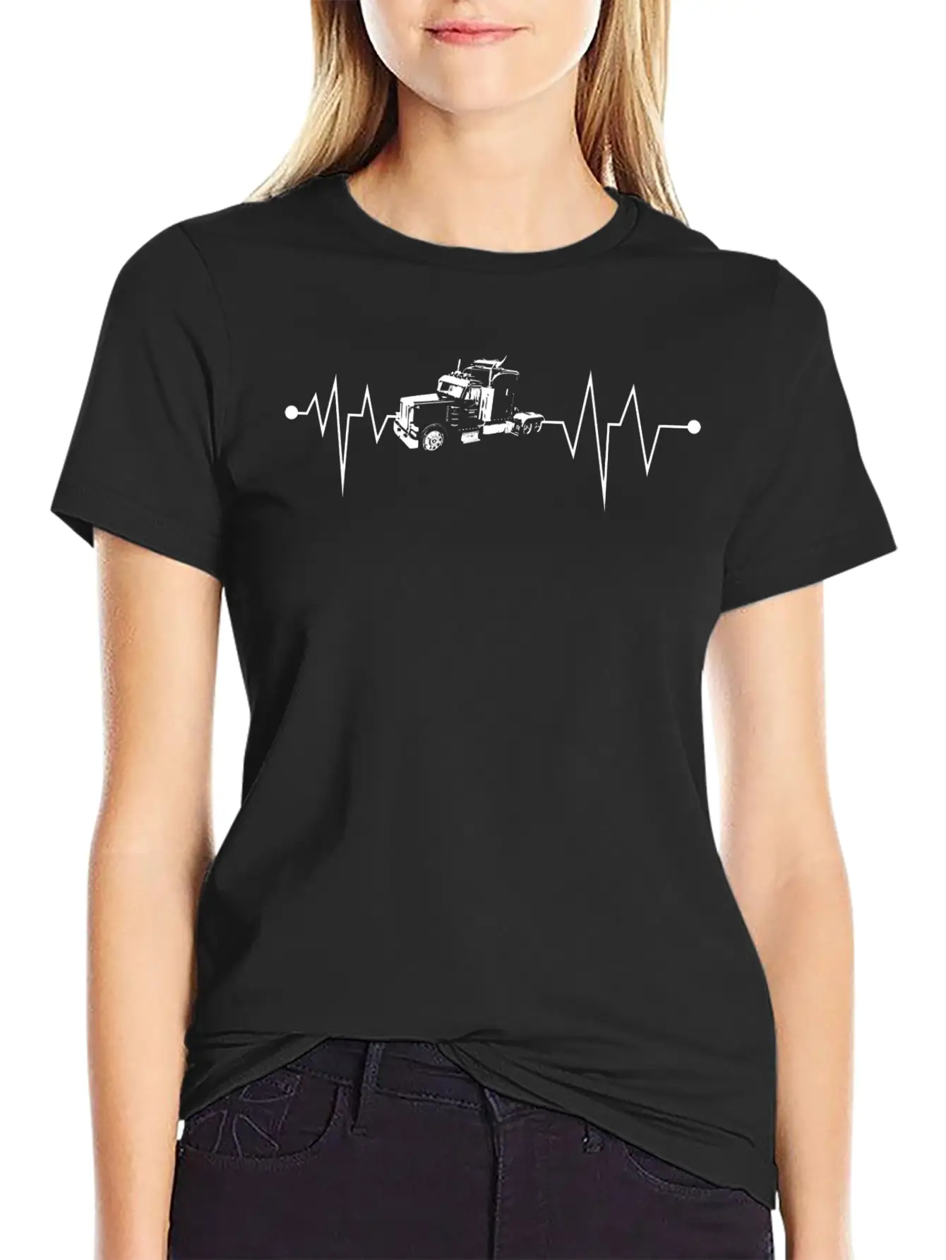 Semi-Truck Driver Heartbeat Proud Trucking Career Breathable Soft Cotton T-Shirt – Timeless Casual Look