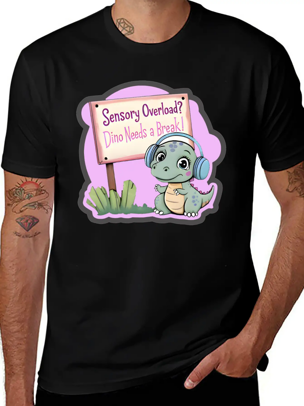 Sensory Overload? Dino Needs A Break! - Autism Day Relaxed Everyday Tee – Lightweight And Durable Cotton