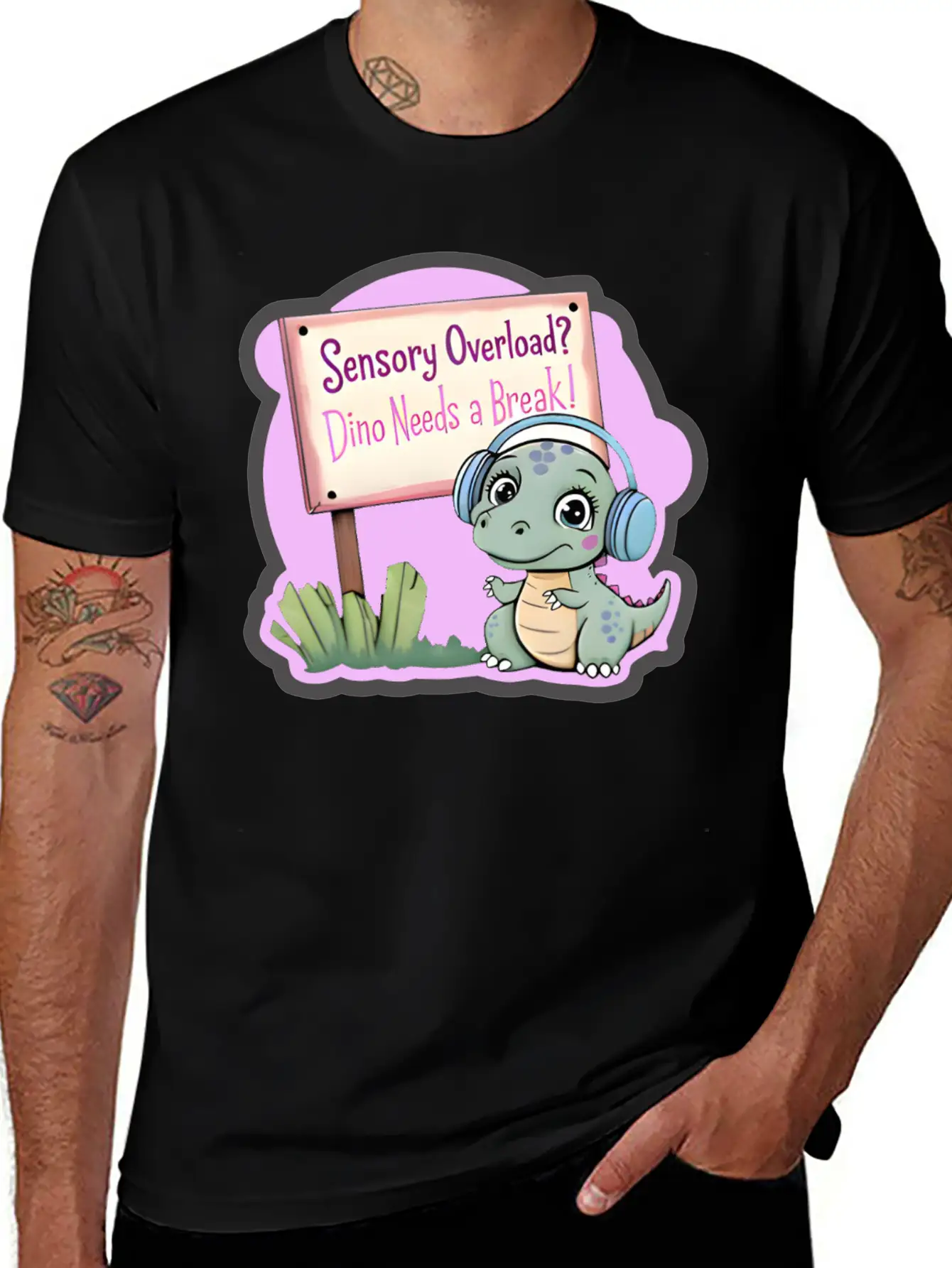 Sensory Overload? Dino Needs A Break! - Autism Day Relaxed Everyday Tee – Lightweight And Durable Cotton