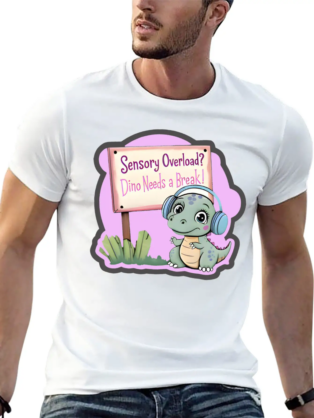 Sensory Overload? Dino Needs A Break! - Autism Day Relaxed Everyday Tee – Lightweight And Durable Cotton
