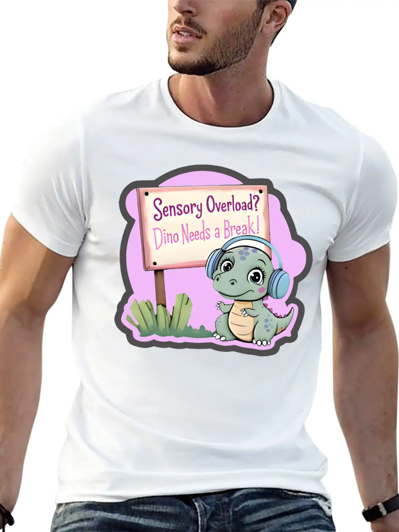 Sensory Overload? Dino Needs A Break! - Autism Day Relaxed Everyday Tee – Lightweight And Durable Cotton
