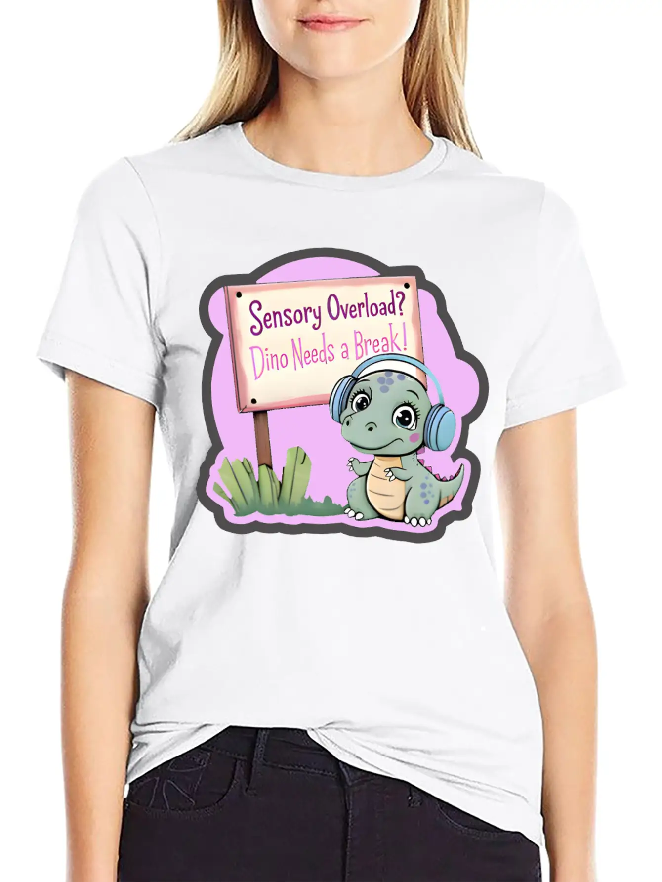 Sensory Overload? Dino Needs A Break! - Autism Day Relaxed Everyday Tee – Lightweight And Durable Cotton