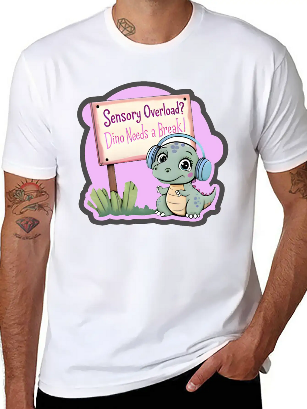 Sensory Overload? Dino Needs A Break! - Autism Day Relaxed Everyday Tee – Lightweight And Durable Cotton