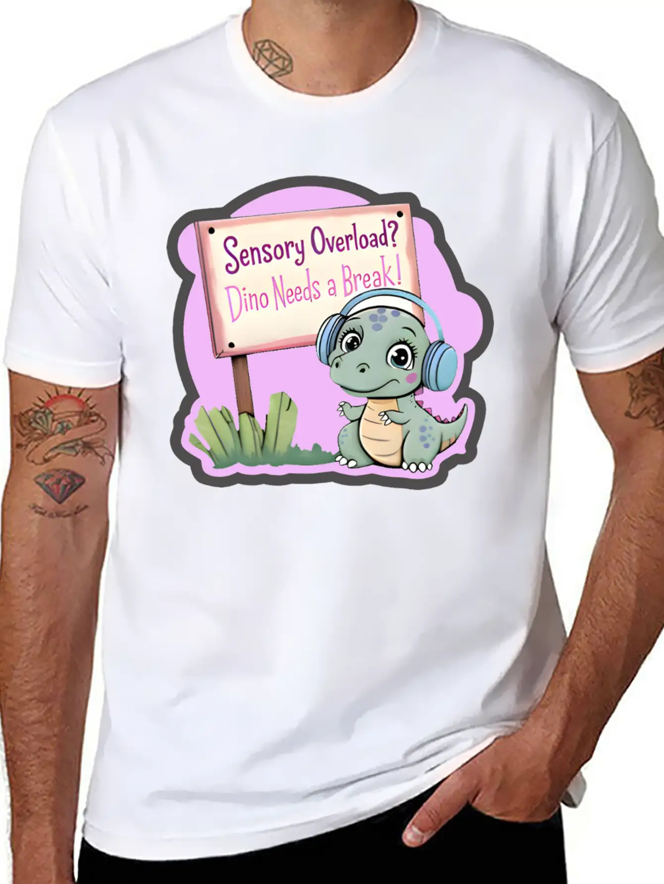 Sensory Overload? Dino Needs A Break! - Autism Day Relaxed Everyday Tee – Lightweight And Durable Cotton