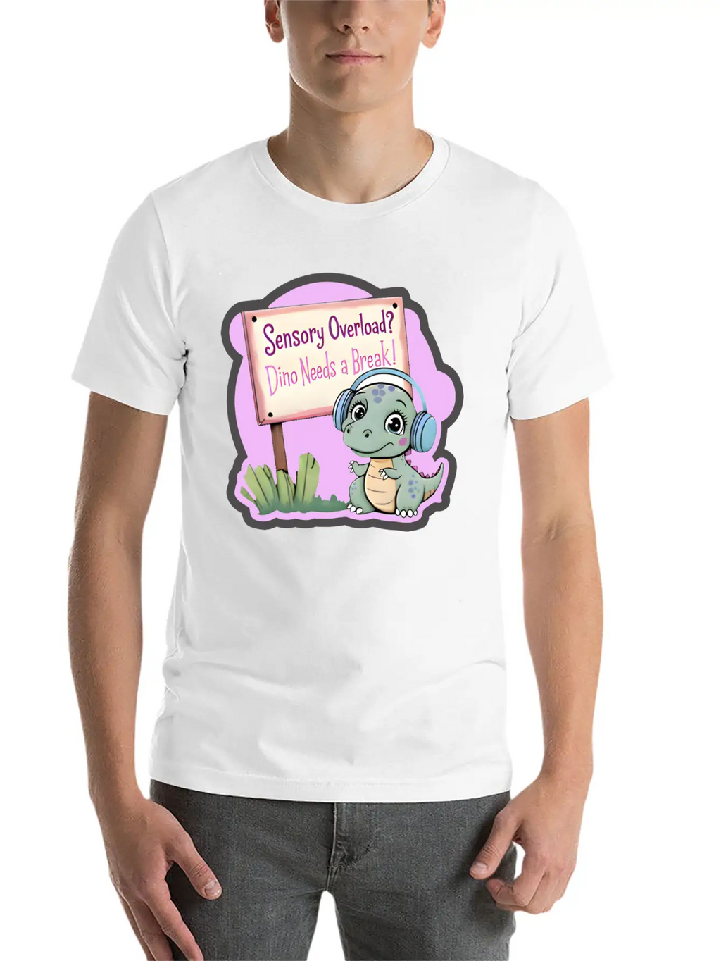 Sensory Overload? Dino Needs A Break! - Autism Day Relaxed Everyday Tee – Lightweight And Durable Cotton