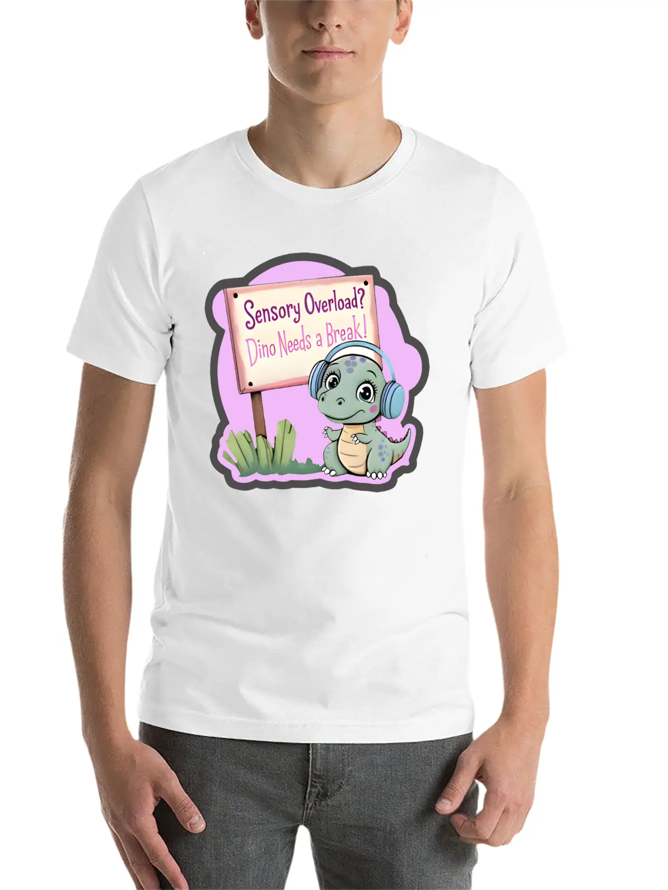 Sensory Overload? Dino Needs A Break! - Autism Day Relaxed Everyday Tee – Lightweight And Durable Cotton